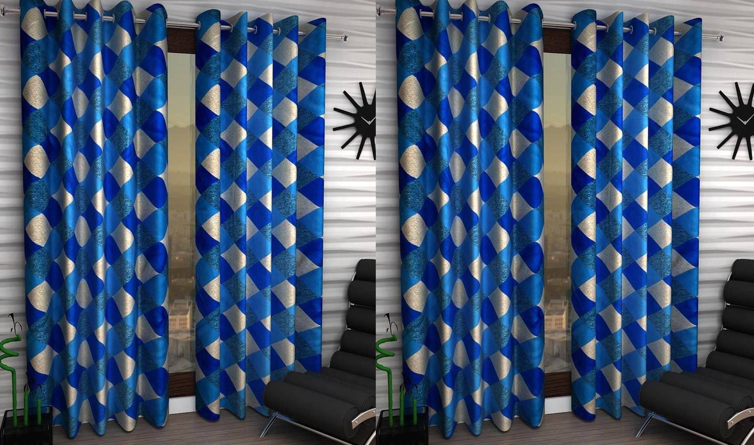     			N2C Home Floral Semi-Transparent Eyelet Curtain 9 ft ( Pack of 4 ) - Blue