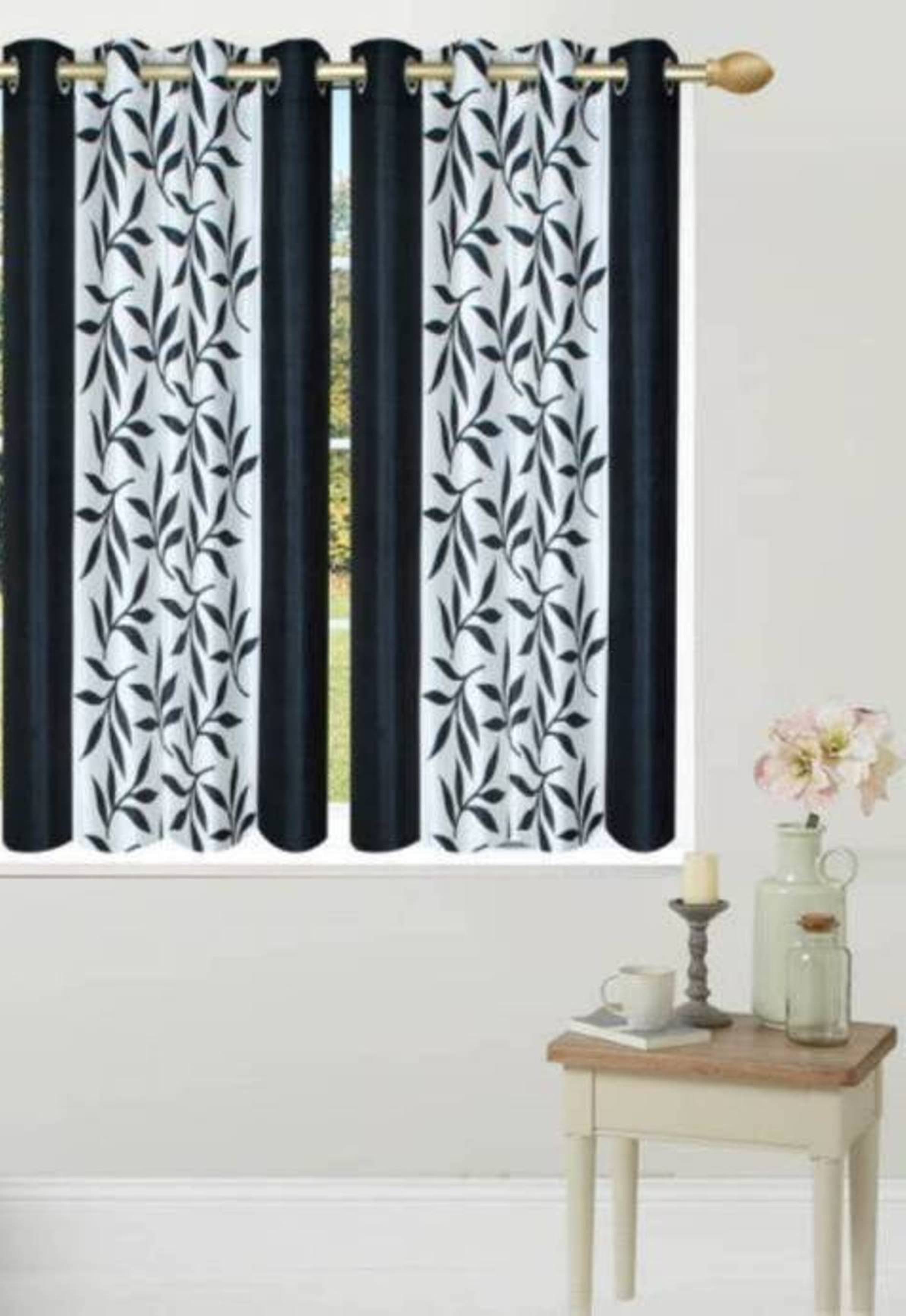    			N2C Home Floral Semi-Transparent Eyelet Curtain 5 ft ( Pack of 2 ) - Black