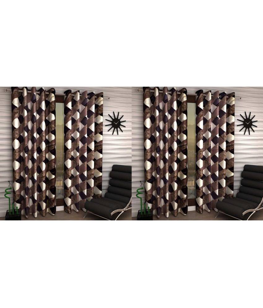 N2C Home Floral Semi-Transparent Eyelet Curtain 5 ft ( Pack of 4 ) - Brown N2C Home Floral Semi-Transparent Eyelet Curtain 5 ft ( Pack of 4 ) - Brown