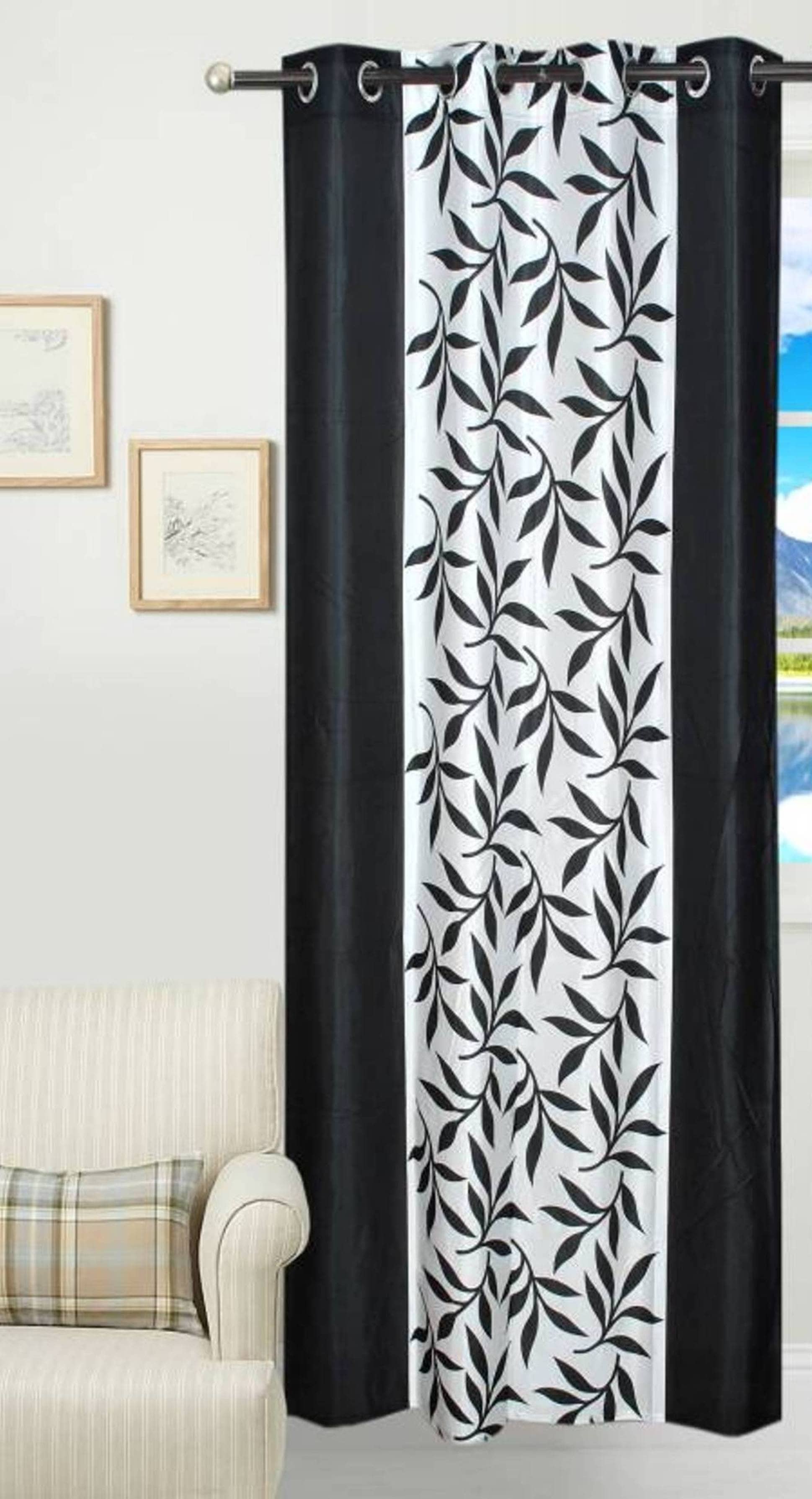 N2C Home Floral Semi-Transparent Eyelet Curtain 9 ft ( Pack of 1 ) - Black