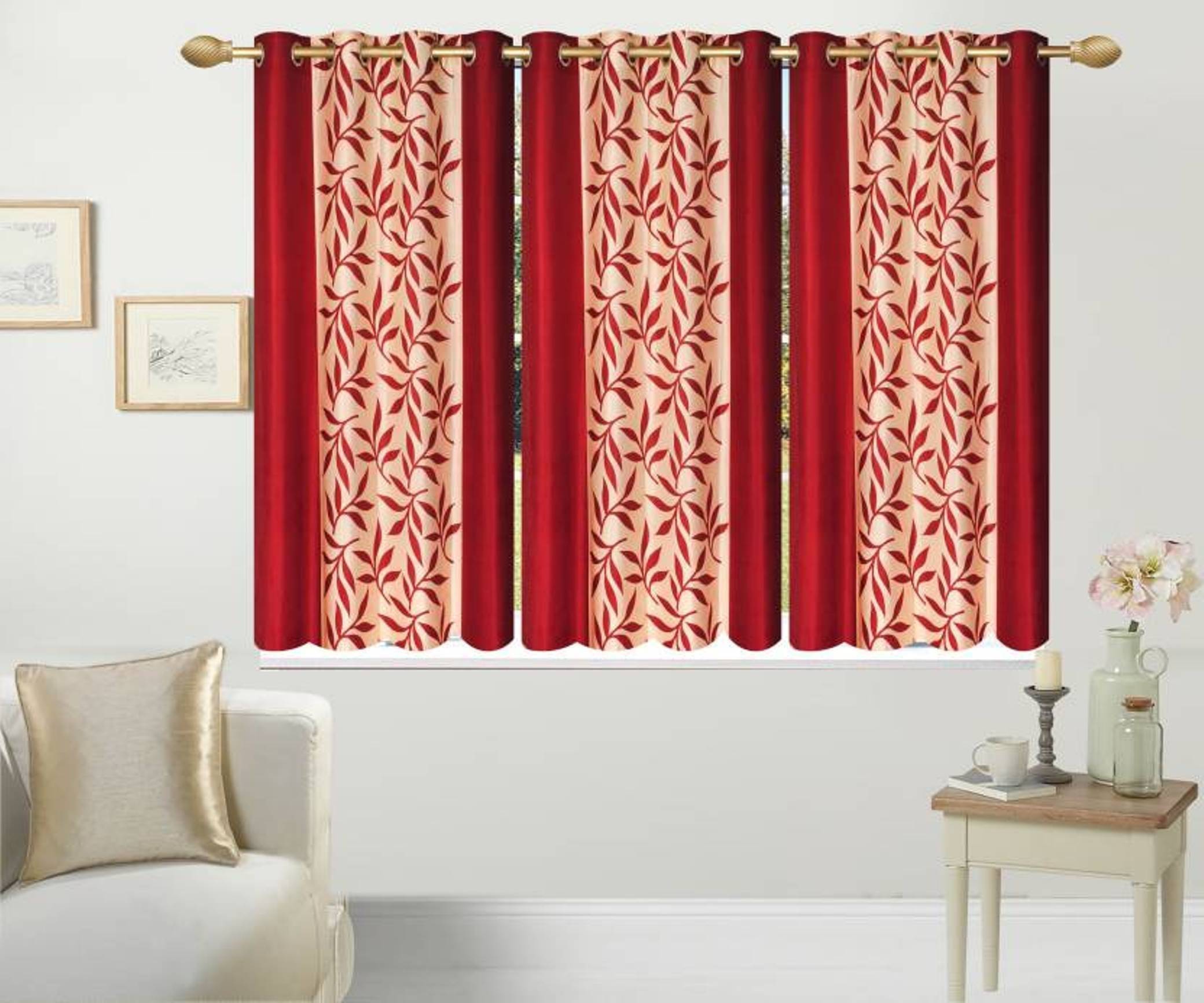    			N2C Home Floral Semi-Transparent Eyelet Curtain 5 ft ( Pack of 3 ) - Maroon