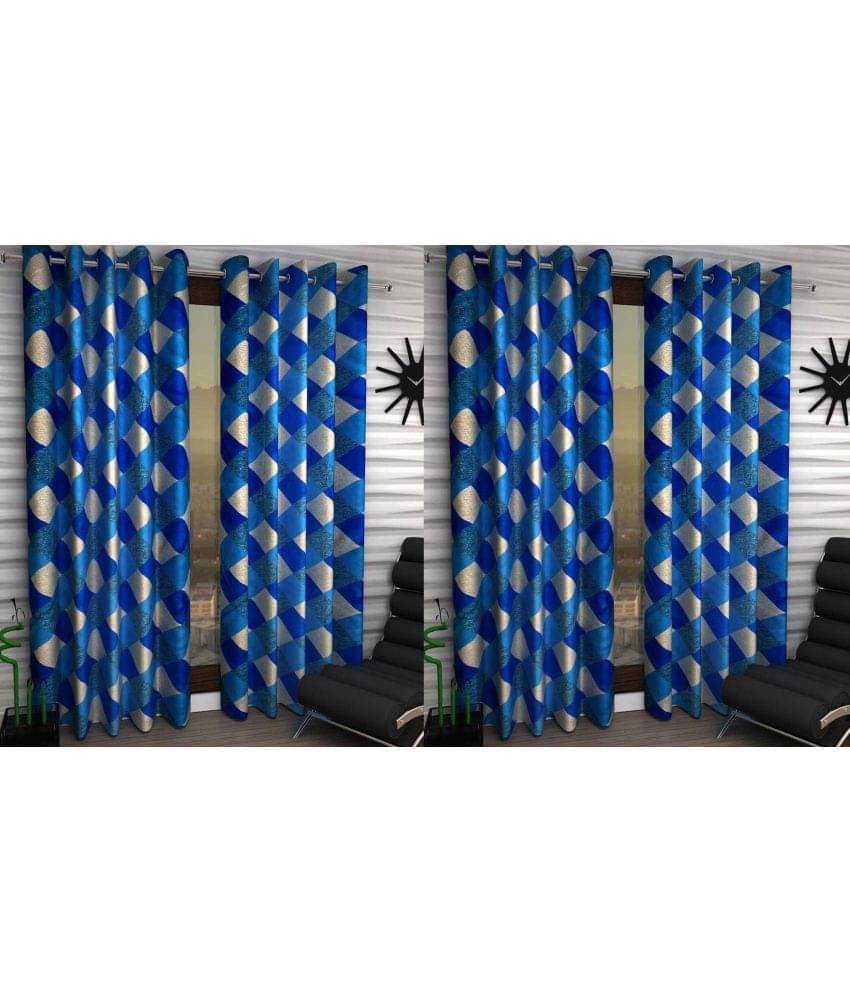     			N2C Home Floral Semi-Transparent Eyelet Curtain 7 ft ( Pack of 4 ) - Blue