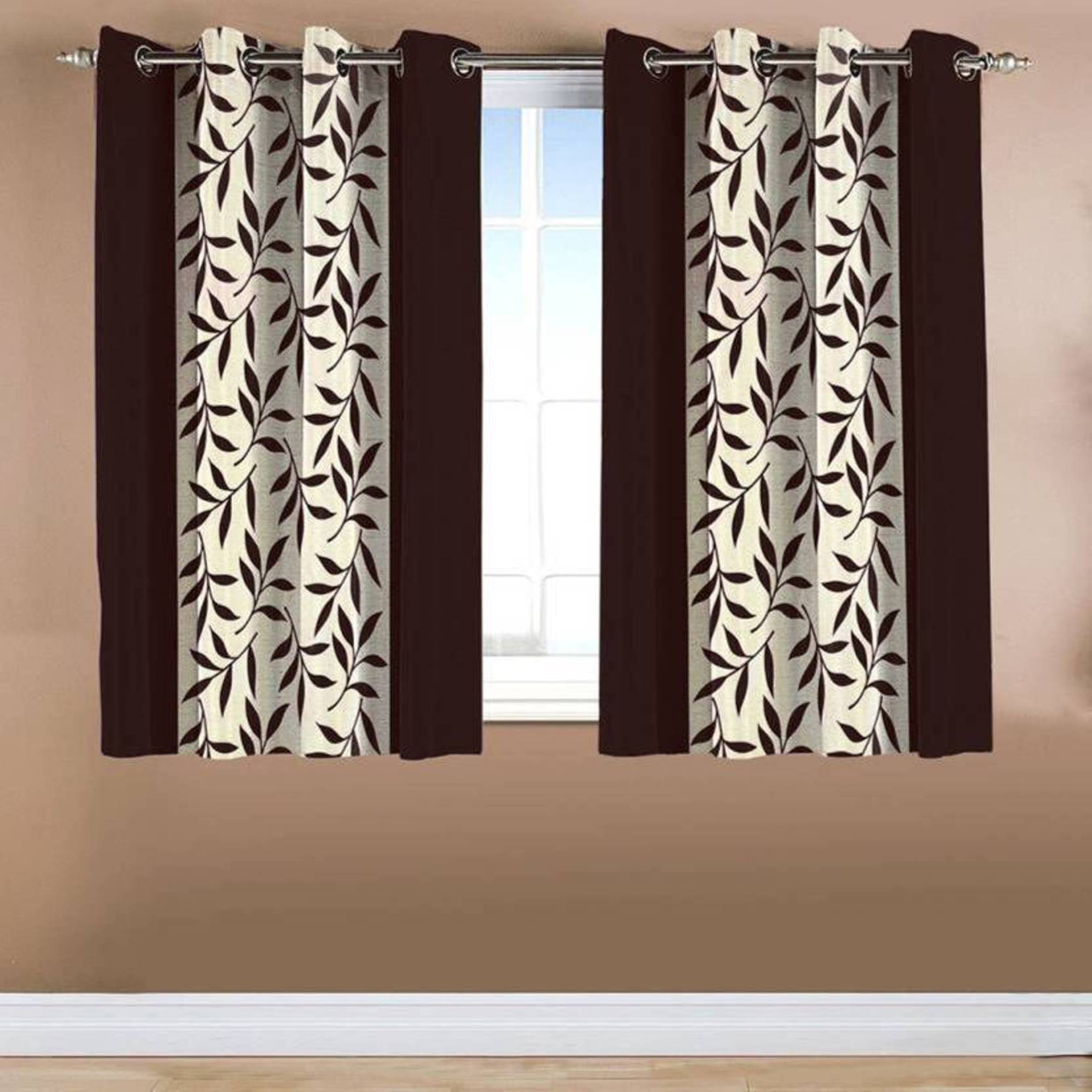     			N2C Home Floral Semi-Transparent Eyelet Curtain 5 ft ( Pack of 2 ) - Brown