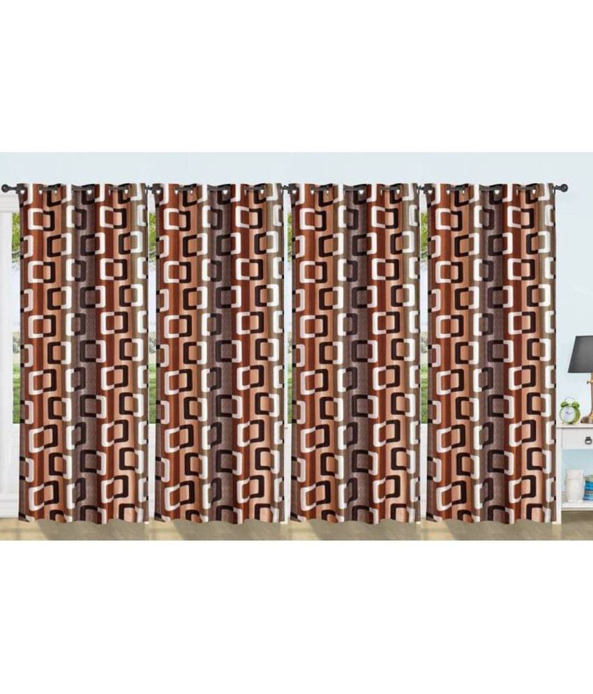 N2C Home Floral Semi-Transparent Eyelet Curtain 5 ft ( Pack of 4 ) - Brown N2C Home Floral Semi-Transparent Eyelet Curtain 5 ft ( Pack of 4 ) - Brown