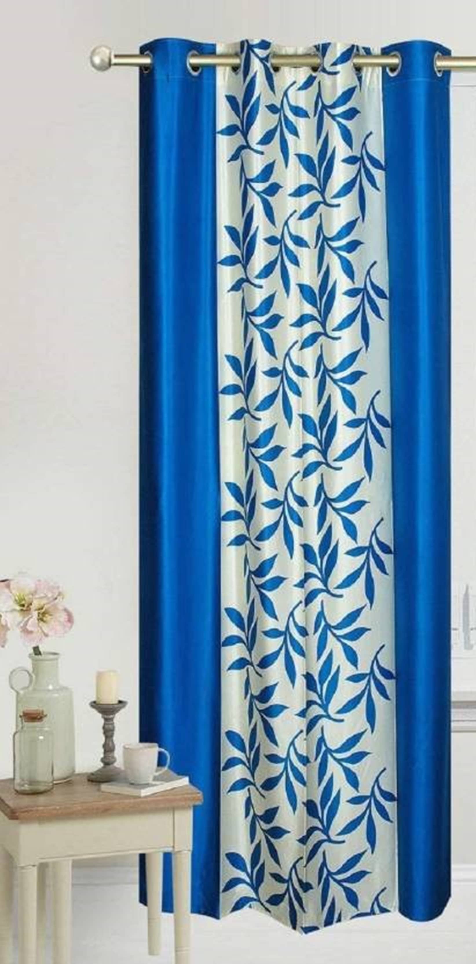 N2C Home Floral Semi-Transparent Eyelet Curtain 9 ft ( Pack of 1 ) - Teal