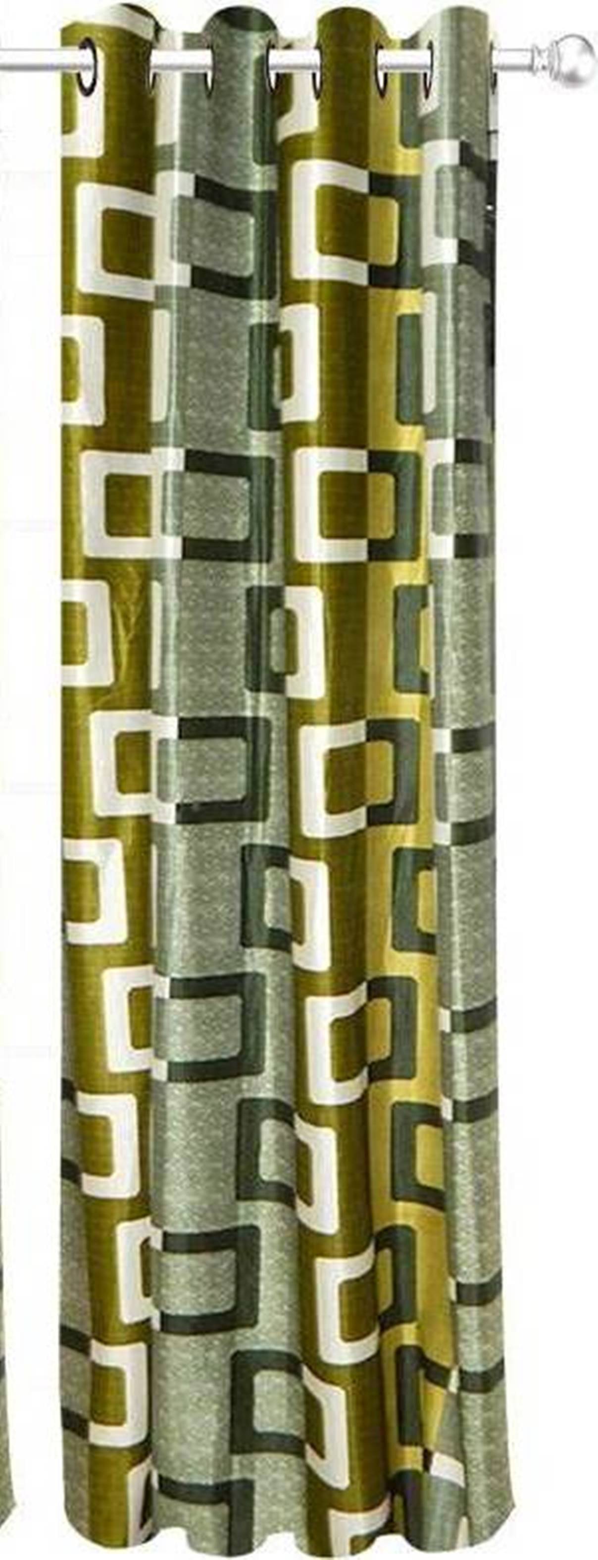     			N2C Home Small Checks Semi-Transparent Eyelet Curtain 5 ft ( Pack of 1 ) - Green