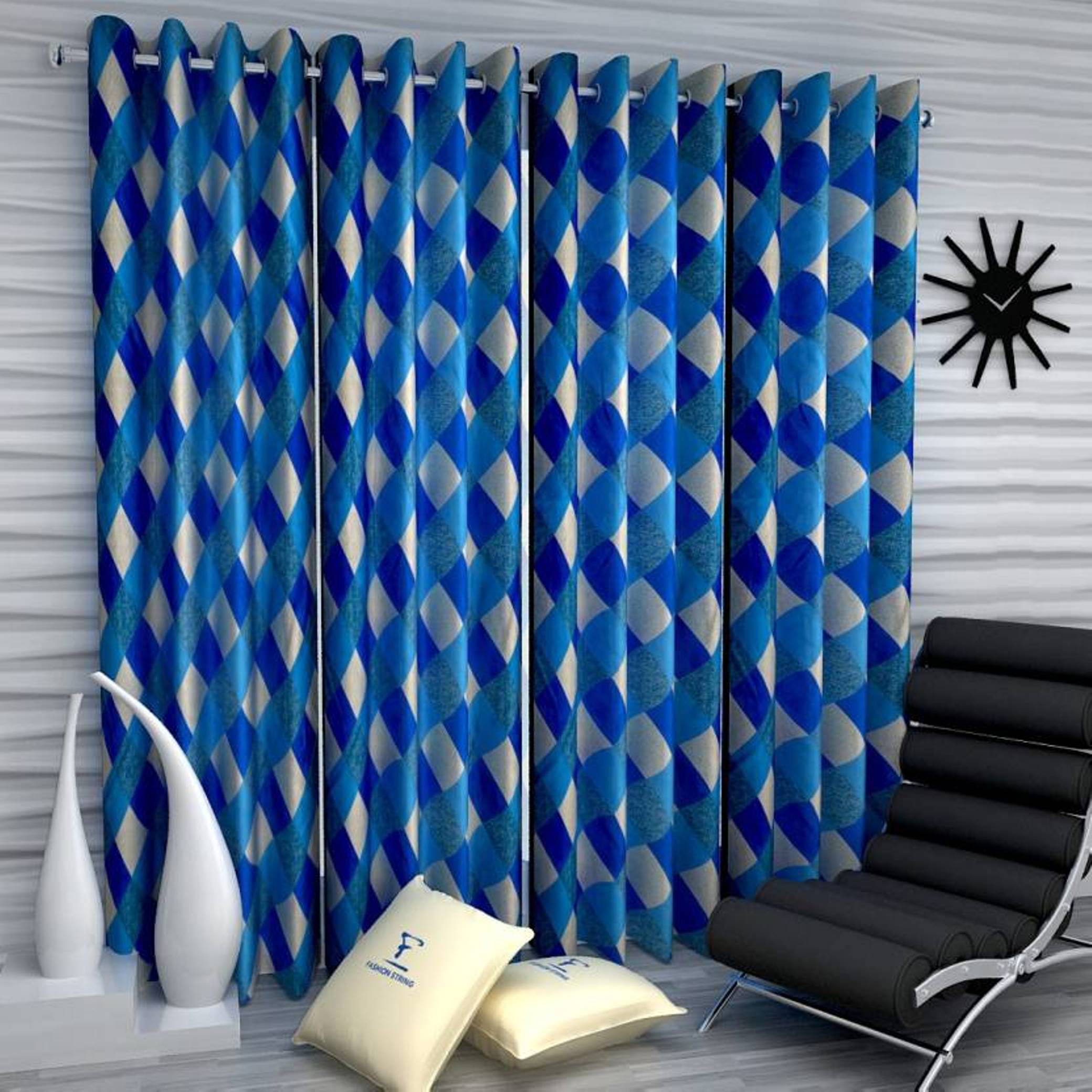 N2C Home Small Checks Semi-Transparent Eyelet Curtain 9 ft ( Pack of 4 ) - Blue N2C Home Small Checks Semi-Transparent Eyelet Curtain 9 ft ( Pack of 4 ) - Blue