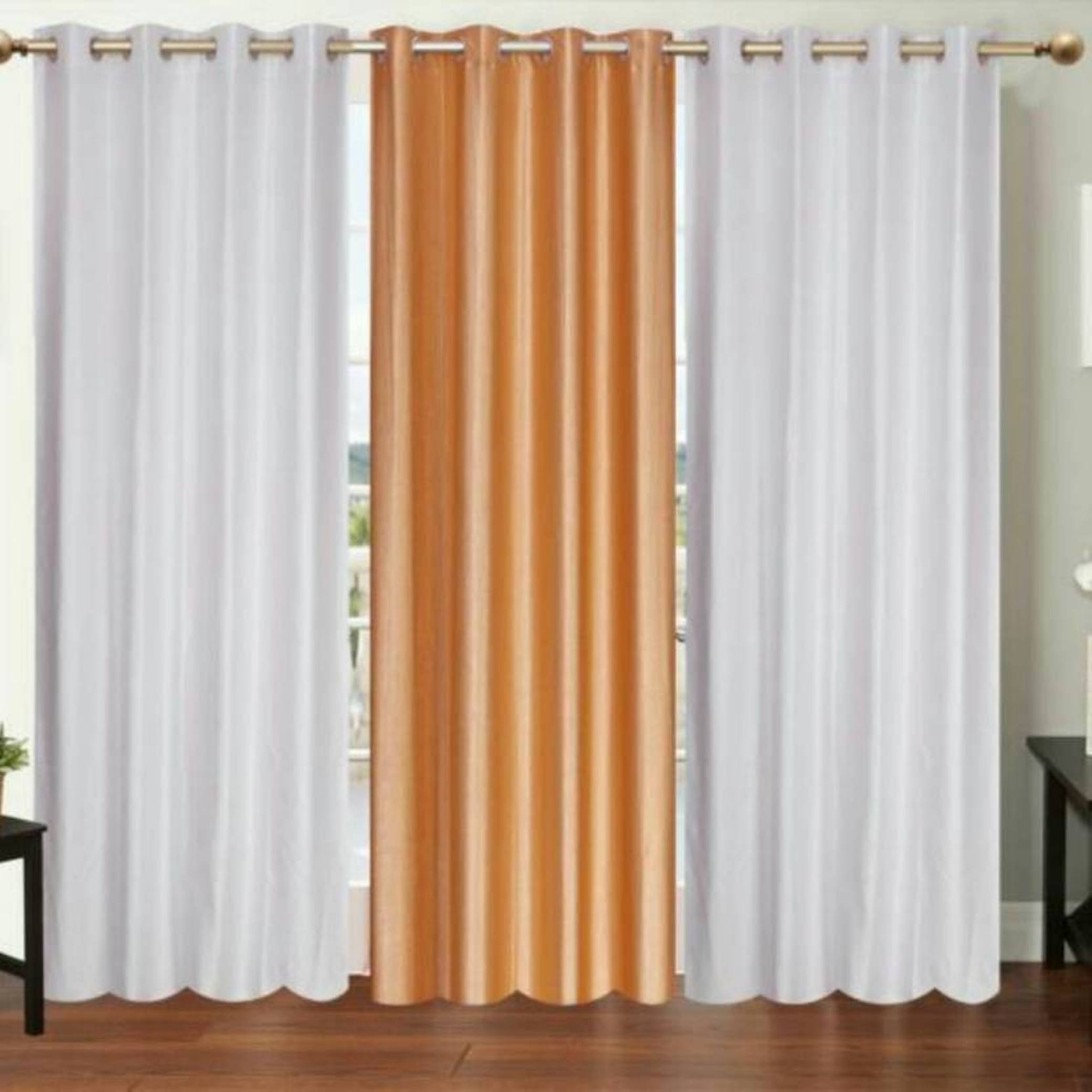     			N2C Home Solid Semi-Transparent Eyelet Curtain 9 ft ( Pack of 3 ) - Multicolor