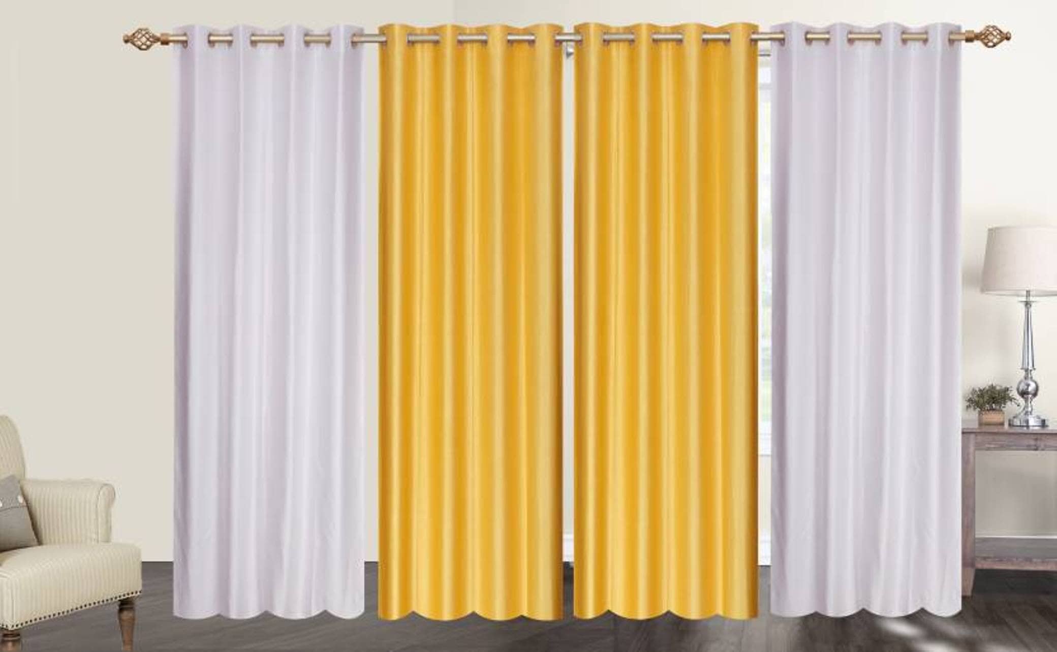 N2C Home Solid Semi-Transparent Eyelet Curtain 5 ft ( Pack of 4 ) - Multicolor