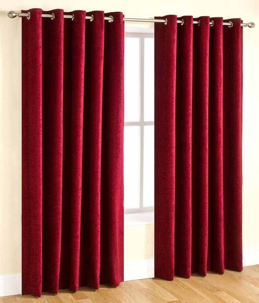 N2C Home Solid Semi-Transparent Eyelet Curtain 5 ft ( Pack of 2 ) - Maroon N2C Home Solid Semi-Transparent Eyelet Curtain 5 ft ( Pack of 2 ) - Maroon