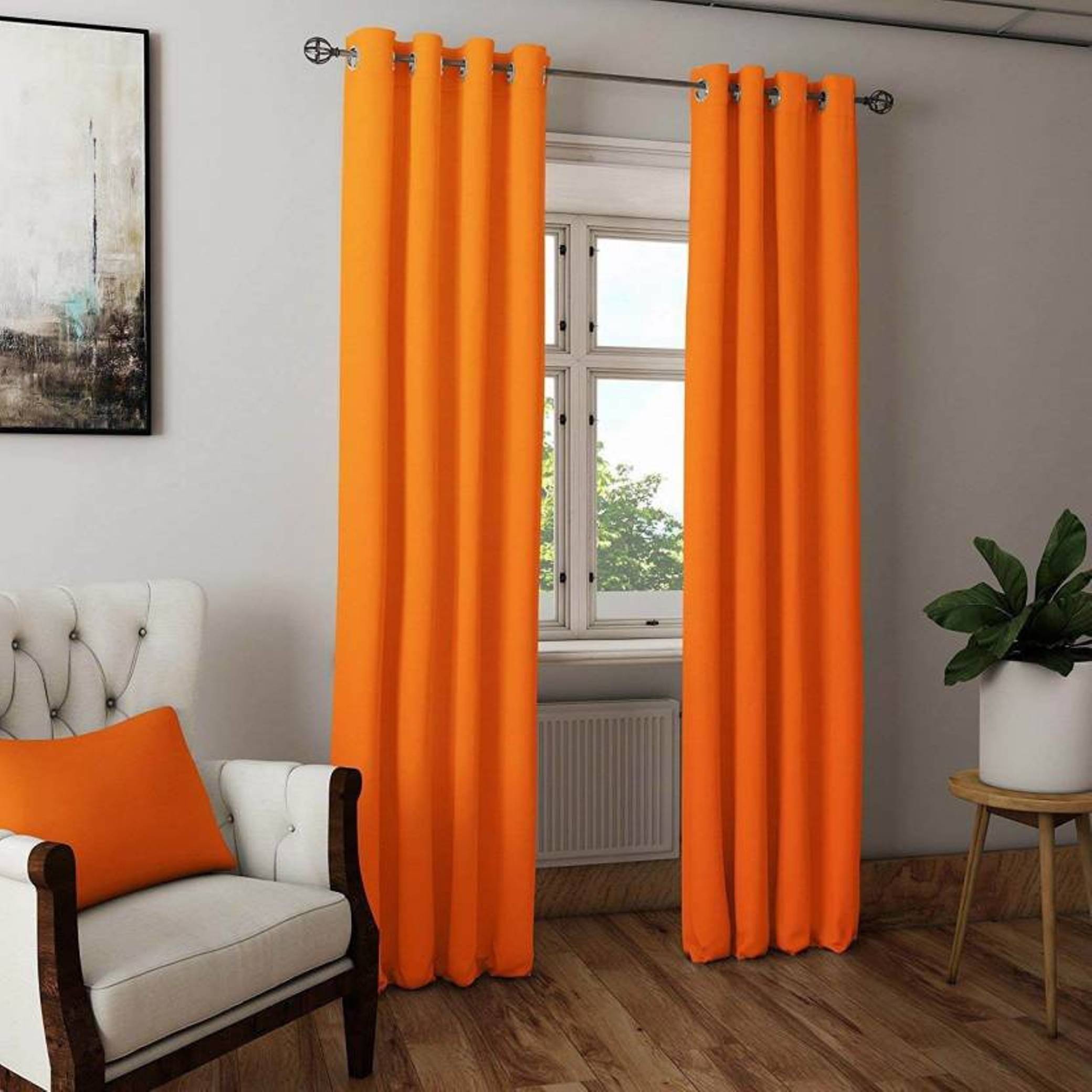 N2C Home Solid Semi-Transparent Eyelet Curtain 7 ft ( Pack of 2 ) - Orange N2C Home Solid Semi-Transparent Eyelet Curtain 7 ft ( Pack of 2 ) - Orange