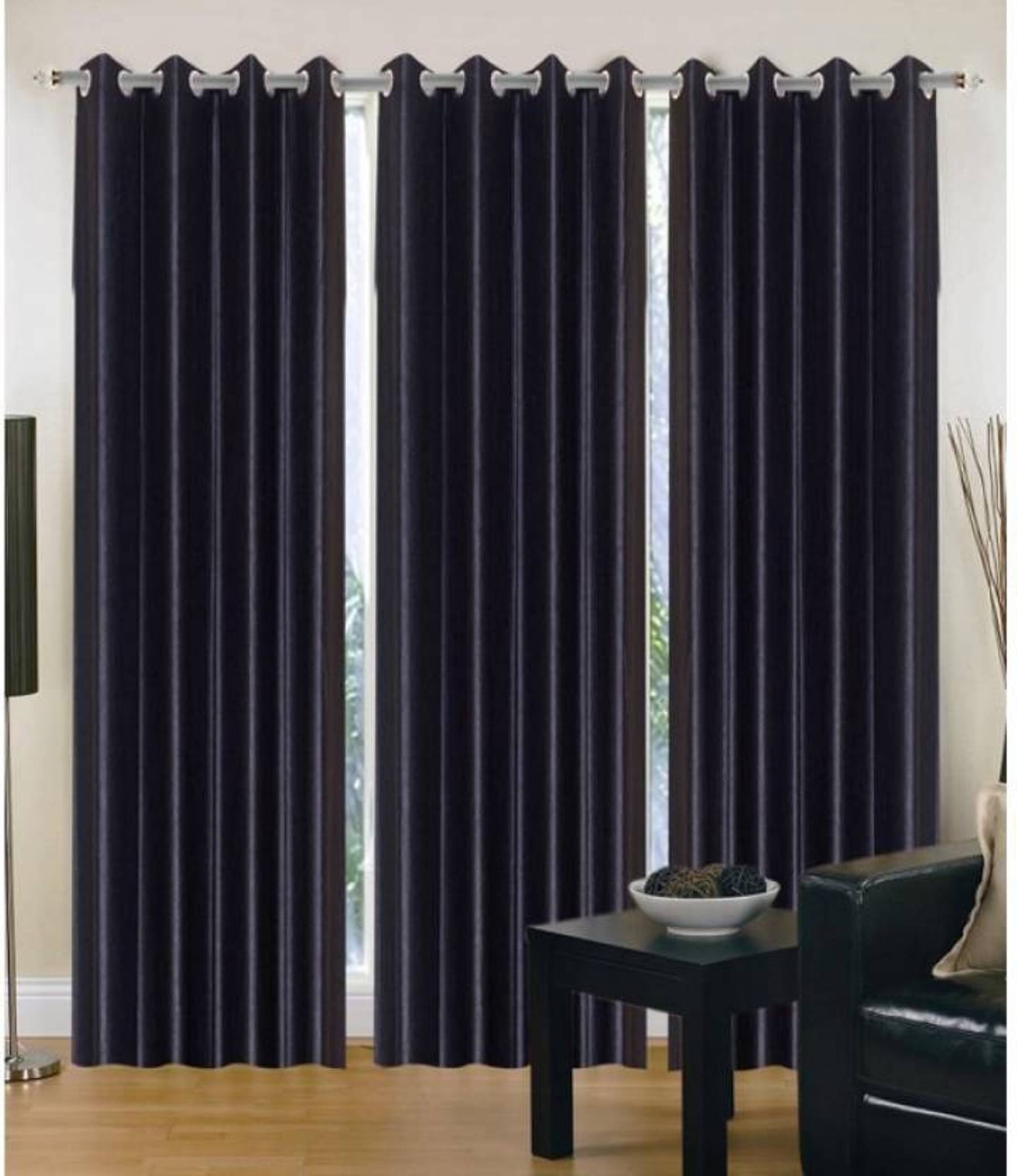     			N2C Home Solid Semi-Transparent Eyelet Curtain 7 ft ( Pack of 3 ) - Black