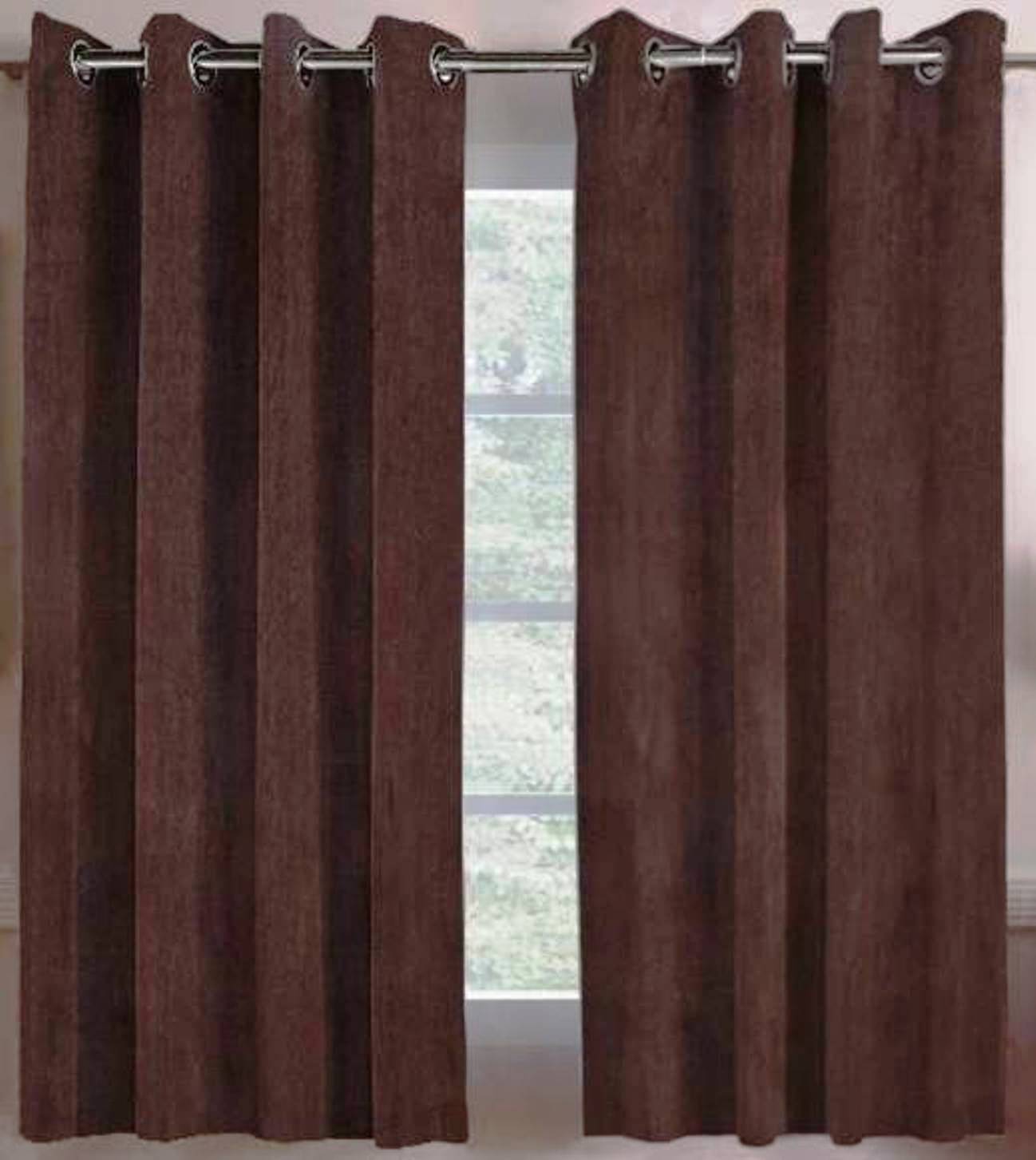     			N2C Home Solid Semi-Transparent Eyelet Curtain 5 ft ( Pack of 2 ) - Brown