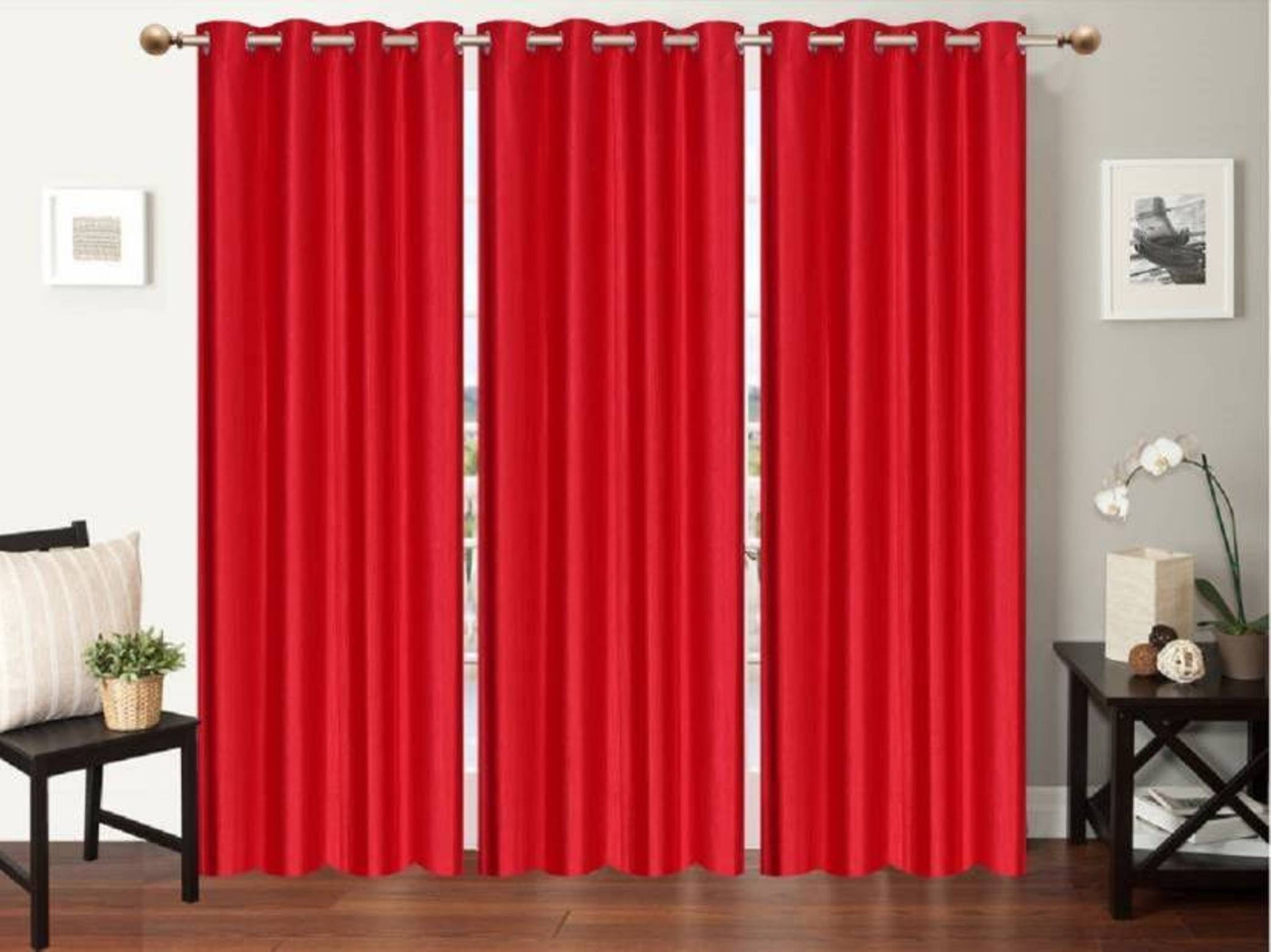 N2C Home Solid Semi-Transparent Eyelet Curtain 5 ft ( Pack of 3 ) - Red N2C Home Solid Semi-Transparent Eyelet Curtain 5 ft ( Pack of 3 ) - Red