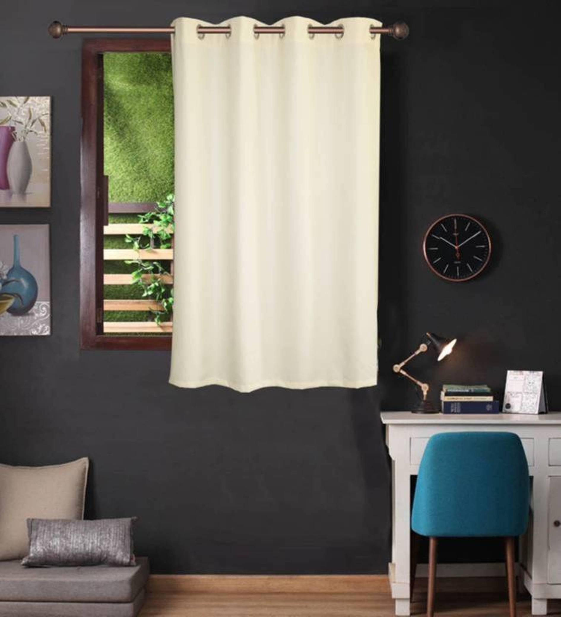 N2C Home Solid Semi-Transparent Eyelet Curtain 5 ft ( Pack of 1 ) - White N2C Home Solid Semi-Transparent Eyelet Curtain 5 ft ( Pack of 1 ) - White