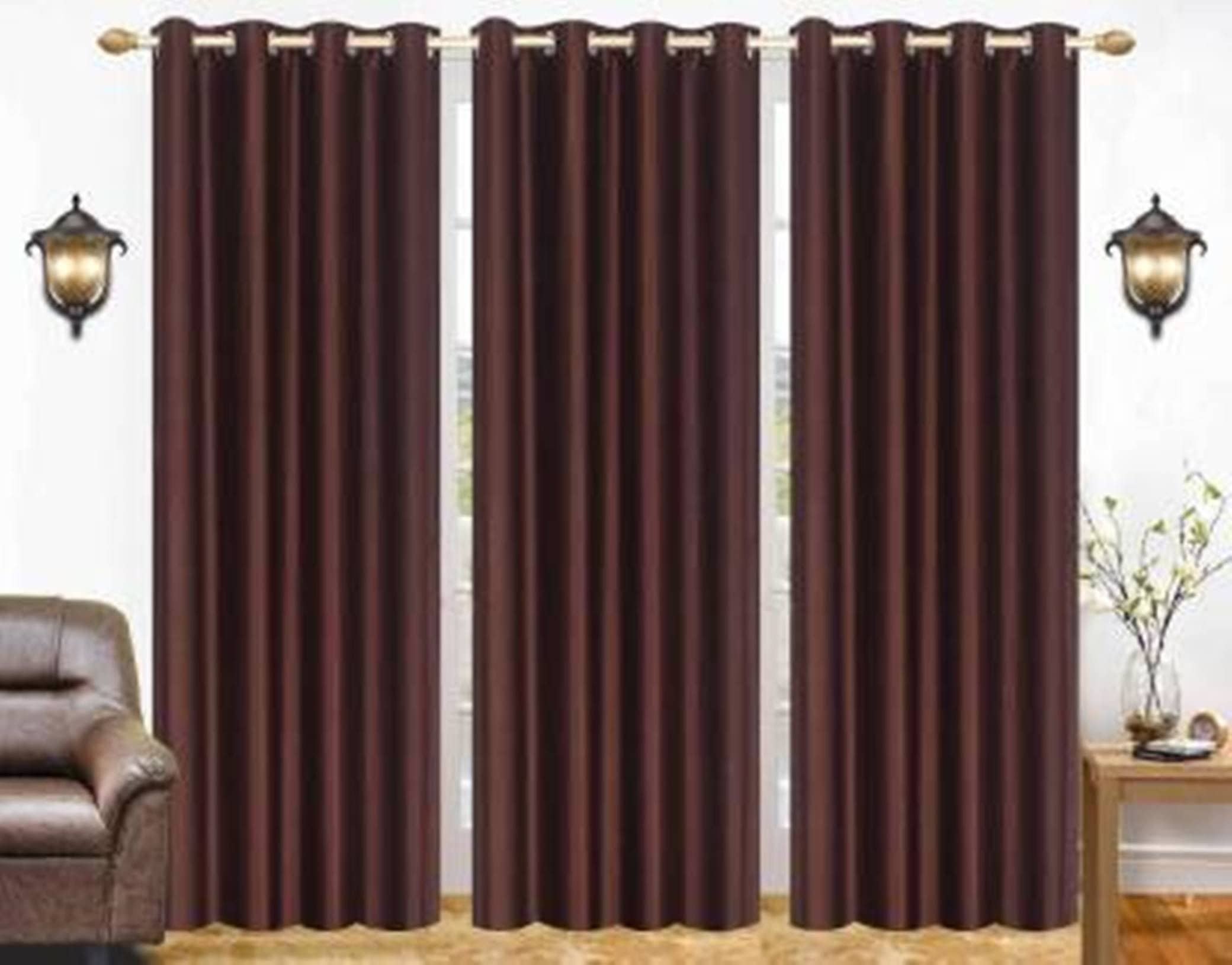 N2C Home Solid Semi-Transparent Eyelet Curtain 5 ft ( Pack of 3 ) - Brown