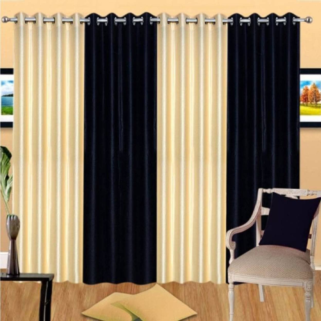 N2C Home Solid Semi-Transparent Eyelet Curtain 7 ft ( Pack of 4 ) - Multicolor