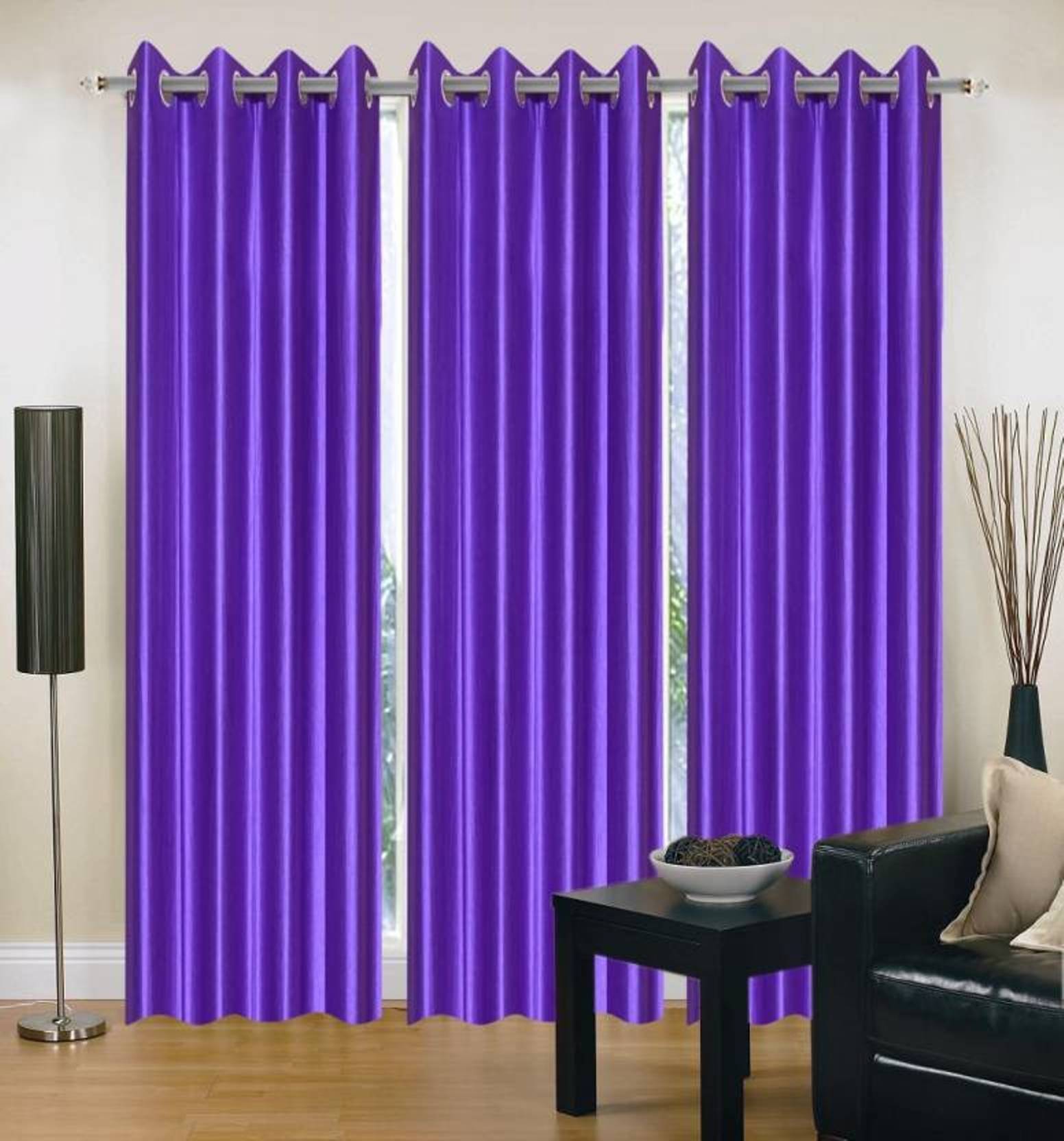     			N2C Home Solid Semi-Transparent Eyelet Curtain 5 ft ( Pack of 3 ) - Purple