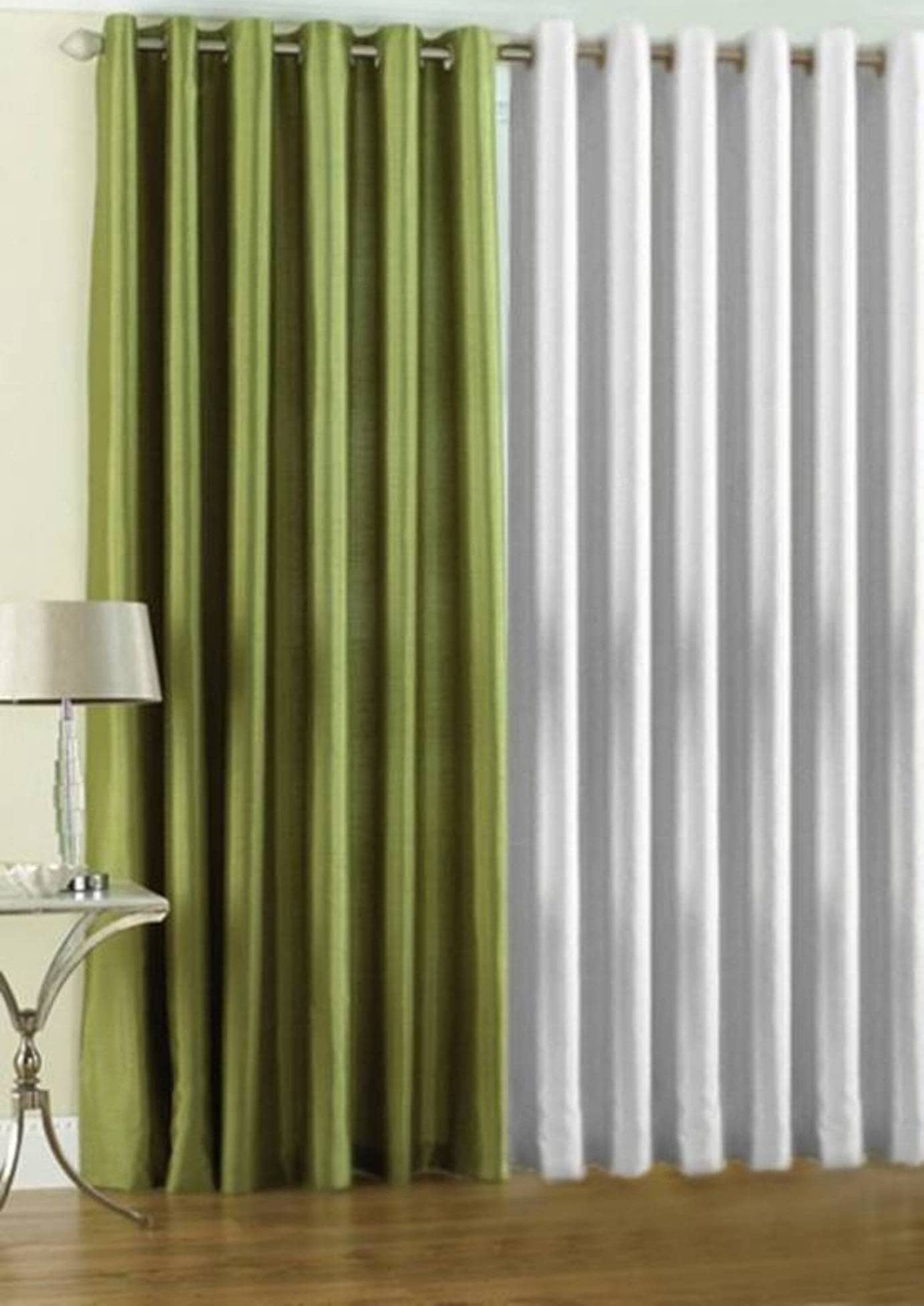 N2C Home Solid Semi-Transparent Eyelet Curtain 7 ft ( Pack of 2 ) - Multicolor