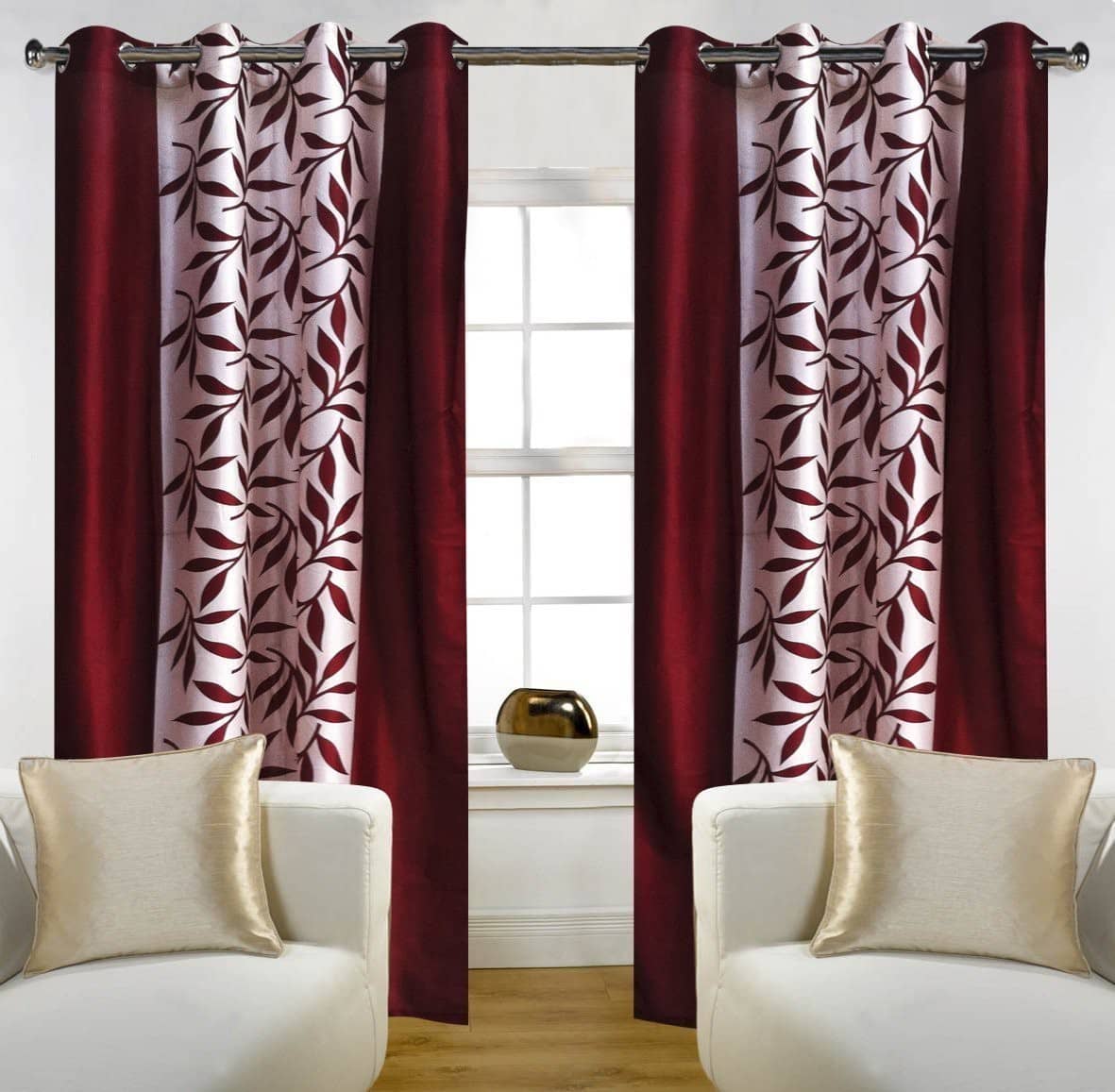 N2C Home Solid Semi-Transparent Eyelet Curtain 5 ft ( Pack of 2 ) - Maroon