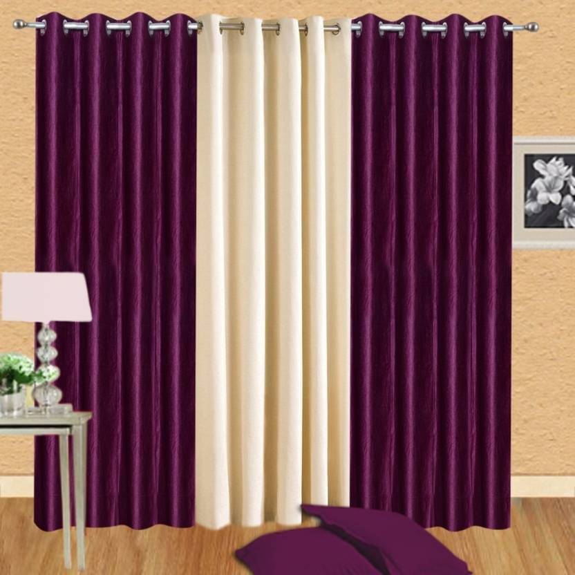     			N2C Home Solid Semi-Transparent Eyelet Curtain 5 ft ( Pack of 3 ) - Multicolor