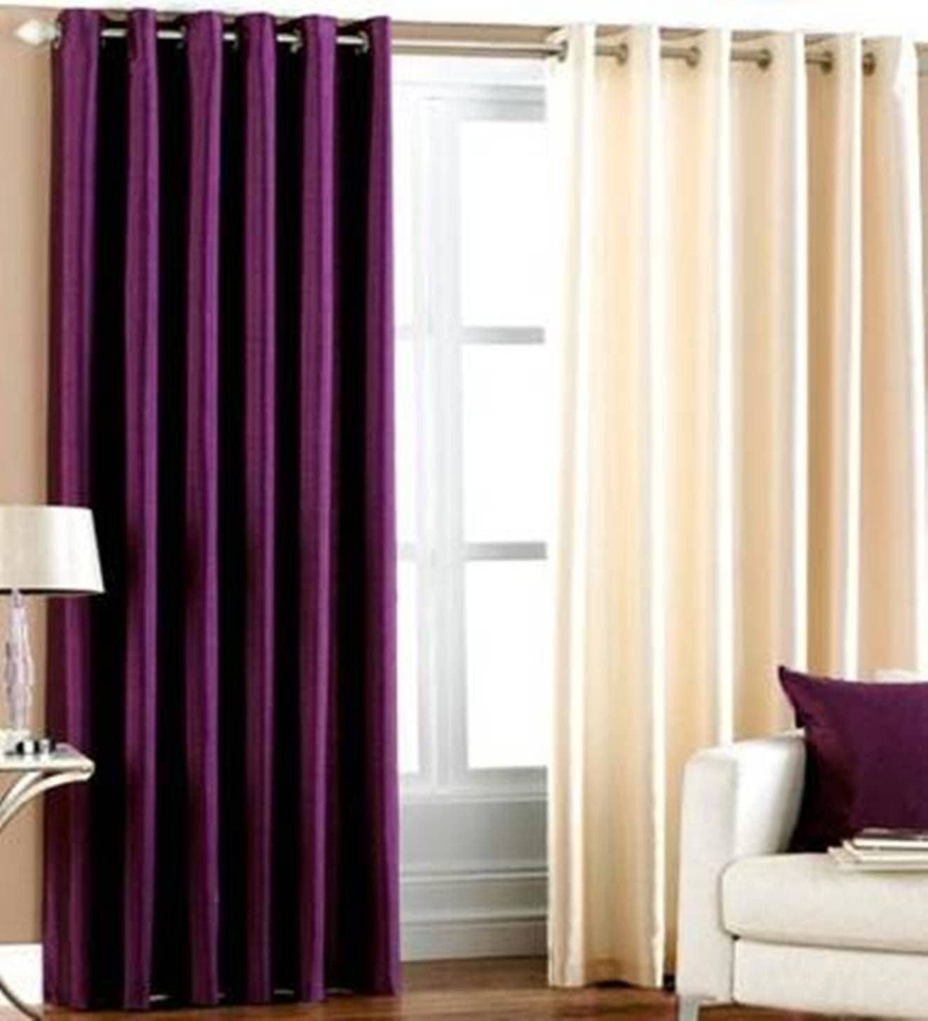 N2C Home Solid Semi-Transparent Eyelet Curtain 7 ft ( Pack of 2 ) - Purple