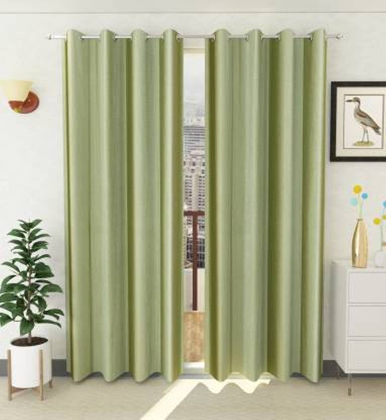 N2C Home Solid Semi-Transparent Eyelet Curtain 5 ft ( Pack of 2 ) - Green N2C Home Solid Semi-Transparent Eyelet Curtain 5 ft ( Pack of 2 ) - Green