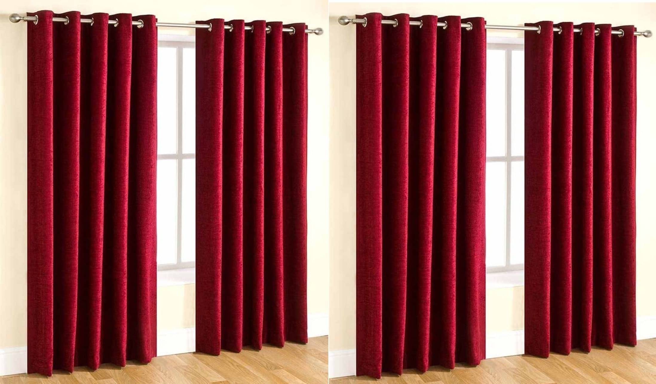 N2C Home Solid Semi-Transparent Eyelet Curtain 5 ft ( Pack of 4 ) - Maroon N2C Home Solid Semi-Transparent Eyelet Curtain 5 ft ( Pack of 4 ) - Maroon