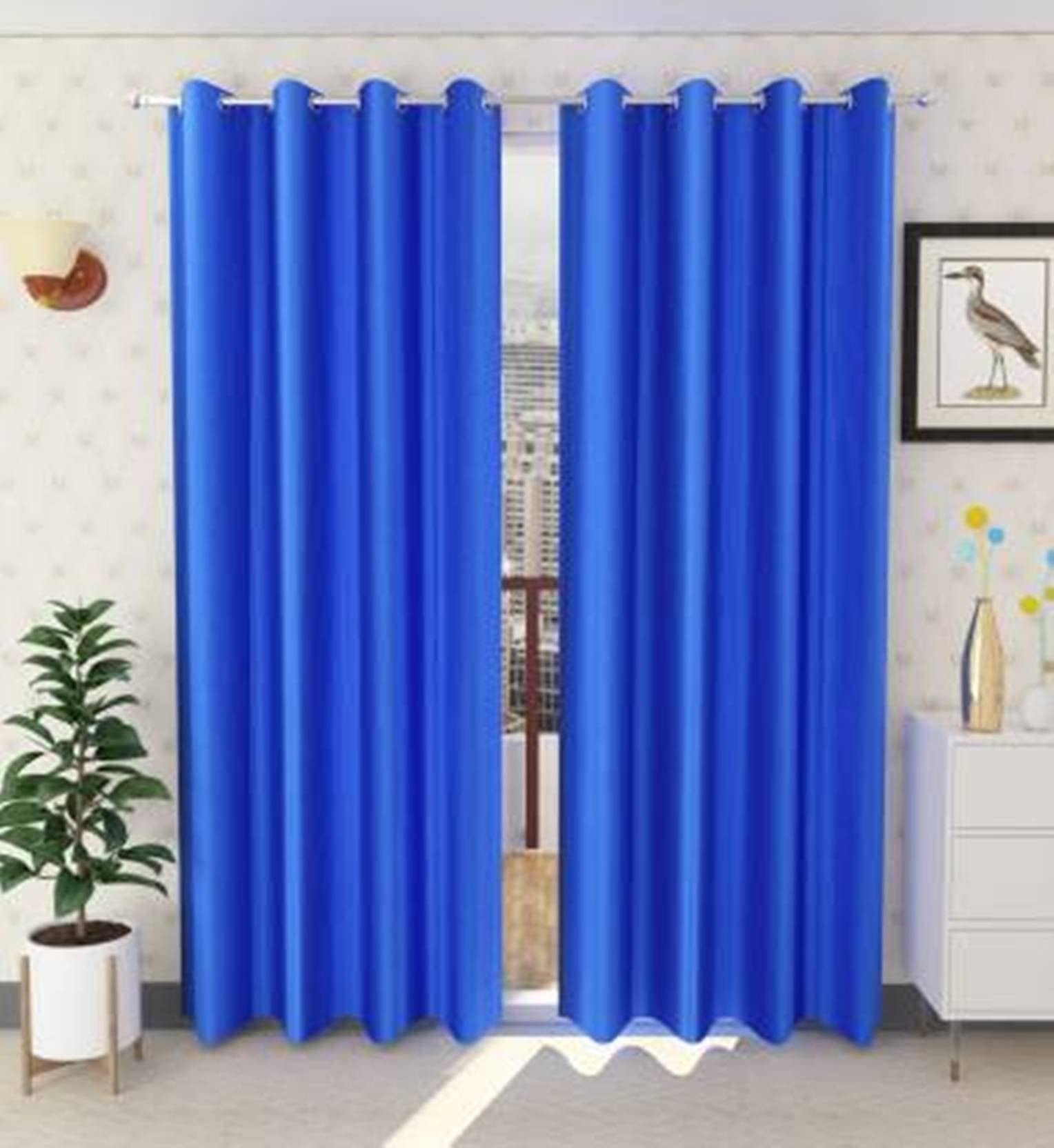 N2C Home Solid Semi-Transparent Eyelet Curtain 7 ft ( Pack of 2 ) - Blue