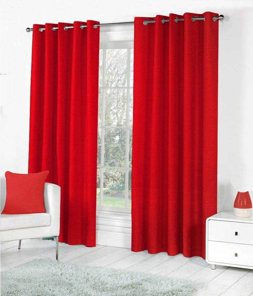 N2C Home Solid Semi-Transparent Eyelet Curtain 7 ft ( Pack of 2 ) - Red N2C Home Solid Semi-Transparent Eyelet Curtain 7 ft ( Pack of 2 ) - Red