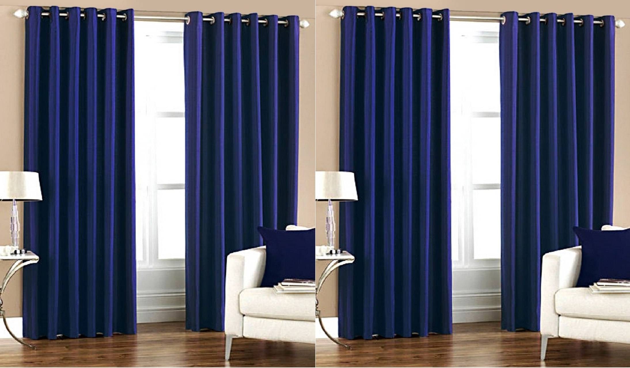 N2C Home Solid Semi-Transparent Eyelet Curtain 7 ft ( Pack of 4 ) - Blue N2C Home Solid Semi-Transparent Eyelet Curtain 7 ft ( Pack of 4 ) - Blue