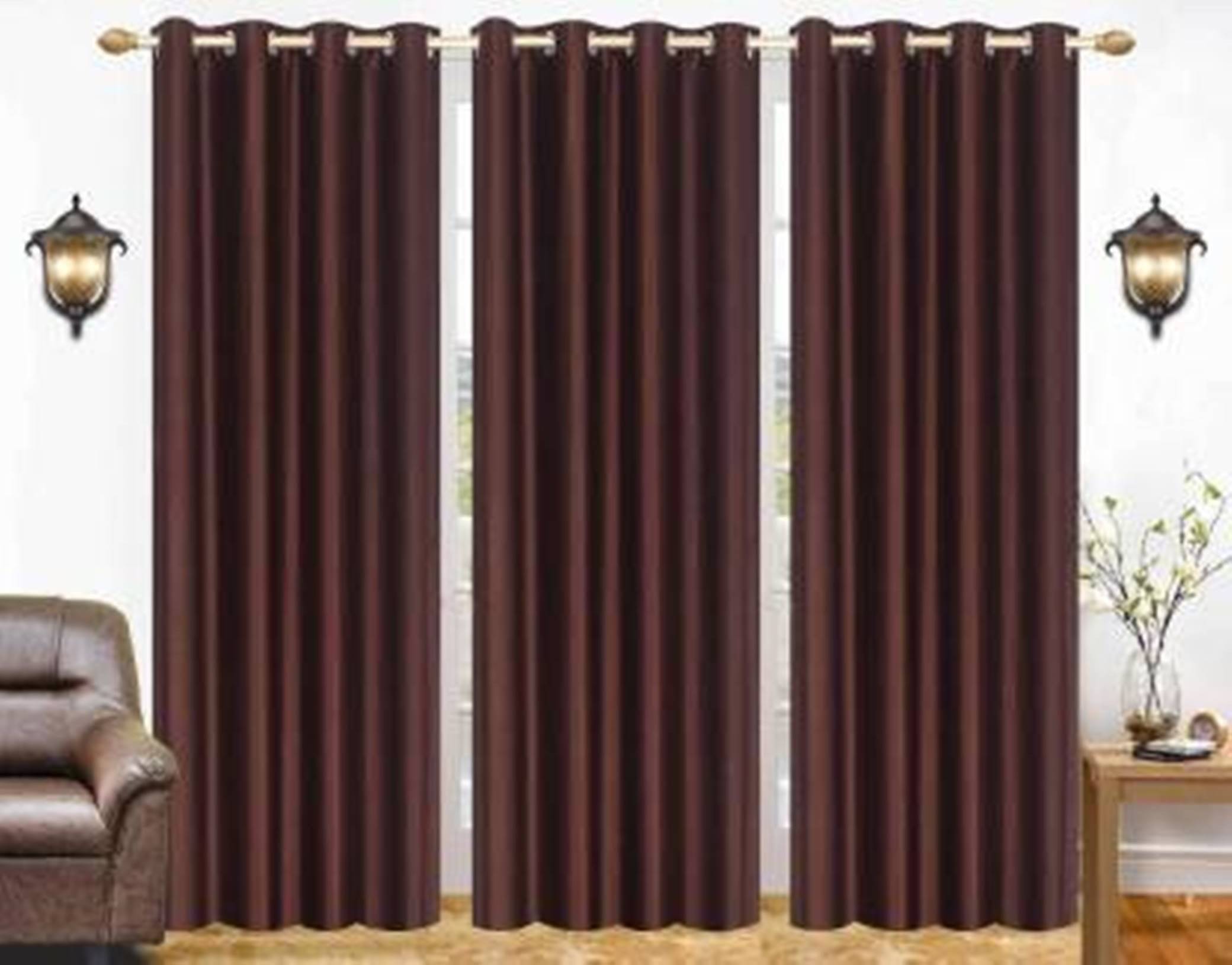 N2C Home Solid Semi-Transparent Eyelet Curtain 9 ft ( Pack of 3 ) - Brown N2C Home Solid Semi-Transparent Eyelet Curtain 9 ft ( Pack of 3 ) - Brown