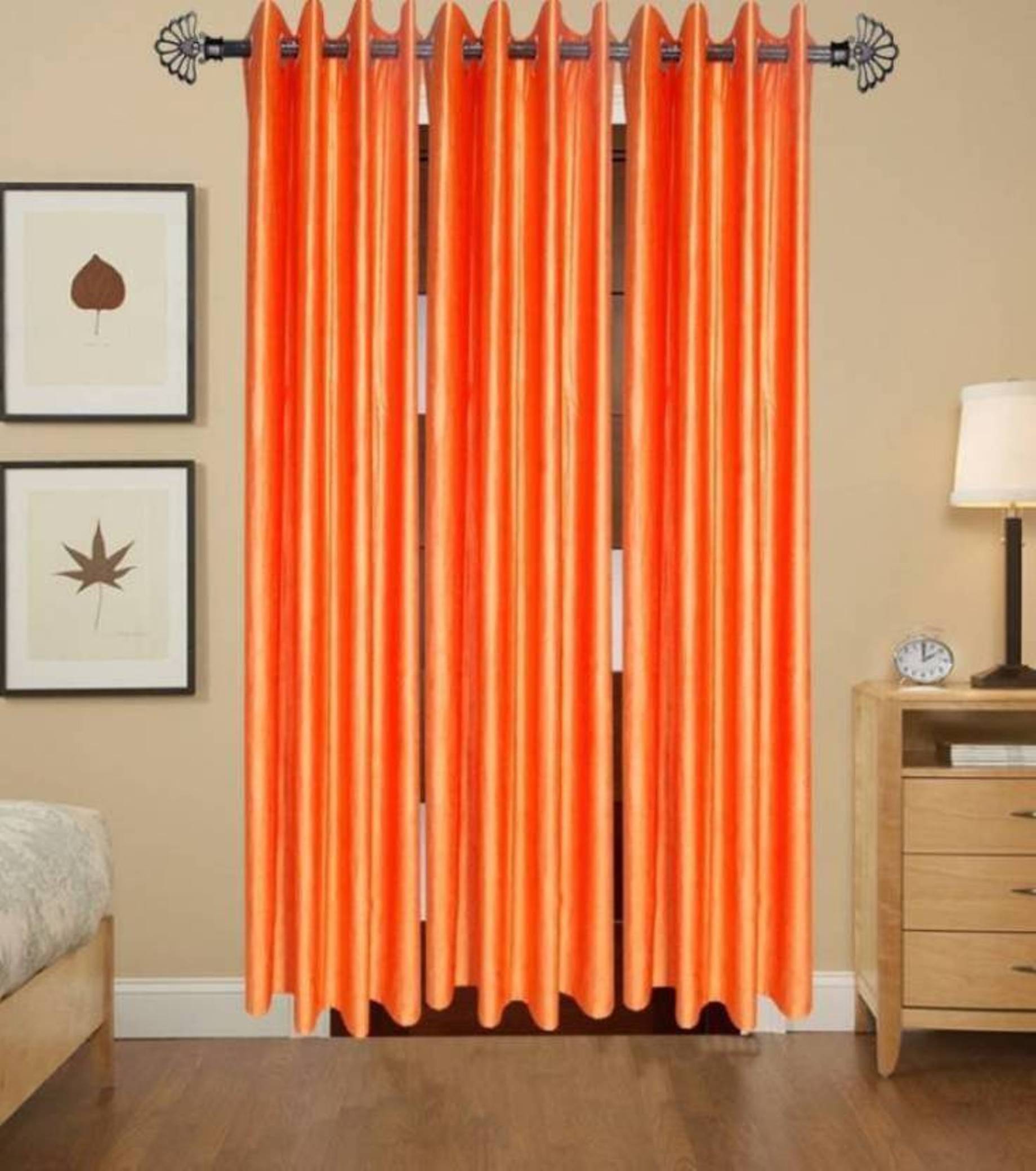     			N2C Home Solid Semi-Transparent Eyelet Curtain 7 ft ( Pack of 3 ) - Orange