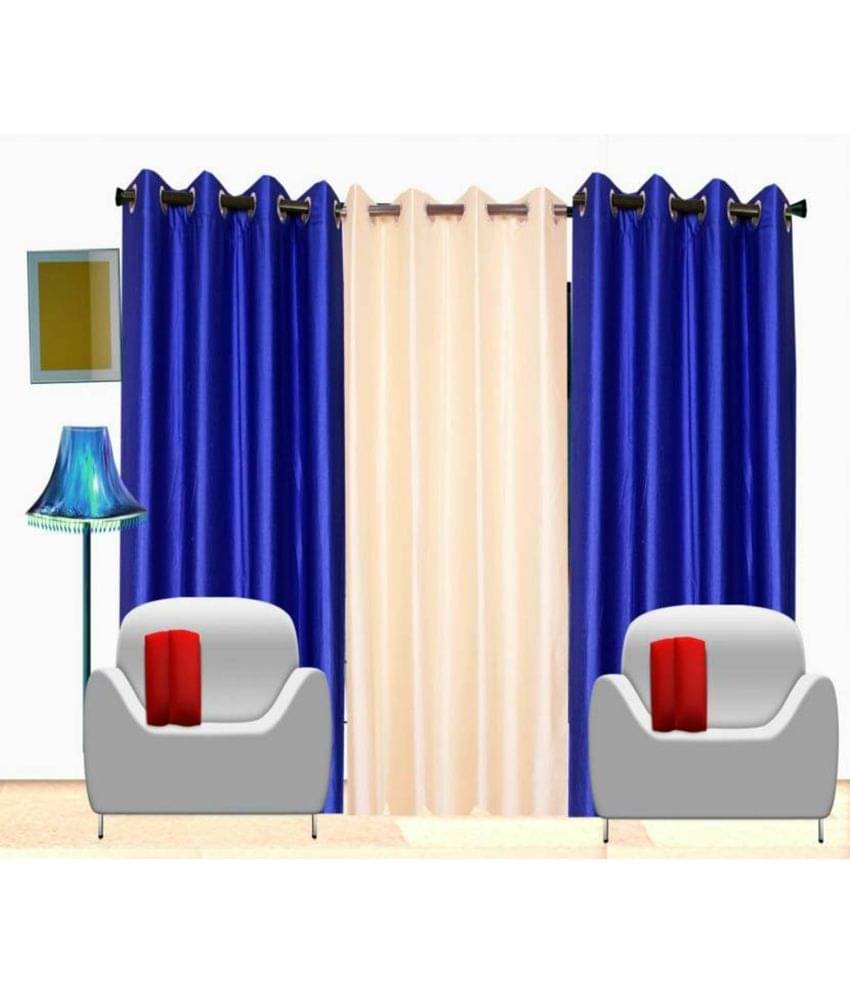N2C Home Solid Semi-Transparent Eyelet Curtain 9 ft ( Pack of 3 ) - Blue N2C Home Solid Semi-Transparent Eyelet Curtain 9 ft ( Pack of 3 ) - Blue