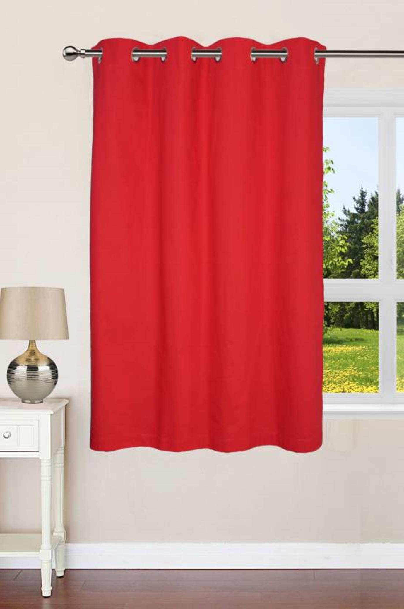 N2C Home Solid Semi-Transparent Eyelet Curtain 5 ft ( Pack of 1 ) - Red N2C Home Solid Semi-Transparent Eyelet Curtain 5 ft ( Pack of 1 ) - Red