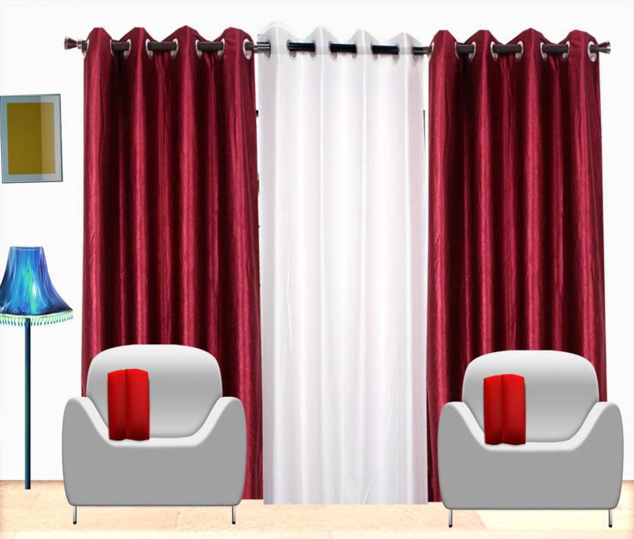     			N2C Home Solid Semi-Transparent Ring Rod Curtain 7 ft ( Pack of 3 ) - Multicolor