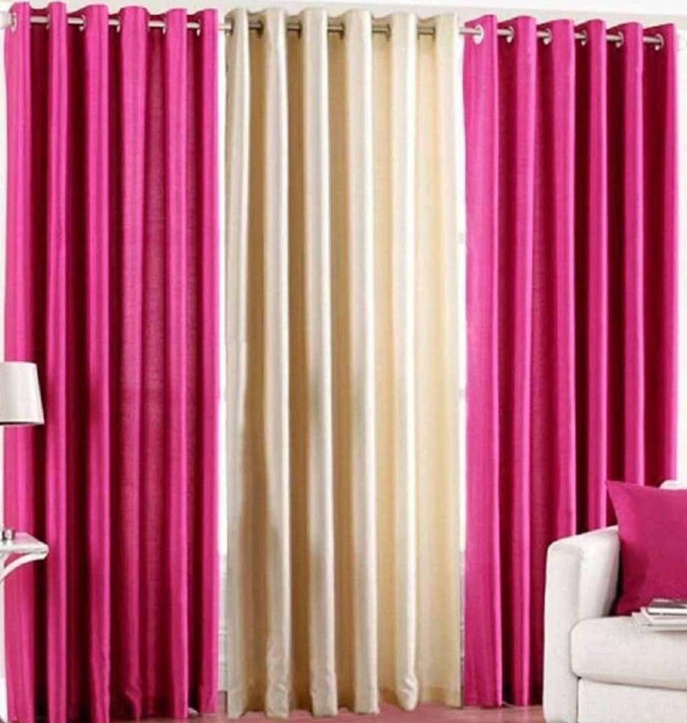 N2C Home Solid Semi-Transparent Eyelet Curtain 5 ft ( Pack of 3 ) - Pink N2C Home Solid Semi-Transparent Eyelet Curtain 5 ft ( Pack of 3 ) - Pink