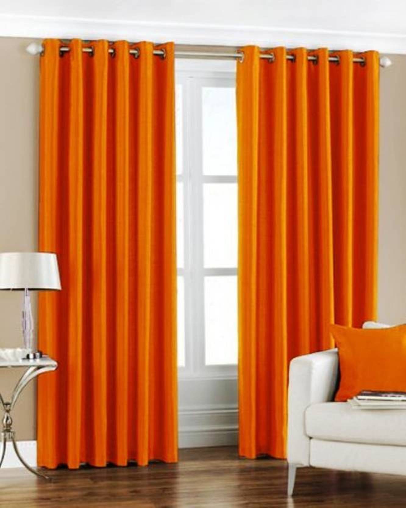 N2C Home Solid Semi-Transparent Eyelet Curtain 7 ft ( Pack of 2 ) - Orange N2C Home Solid Semi-Transparent Eyelet Curtain 7 ft ( Pack of 2 ) - Orange