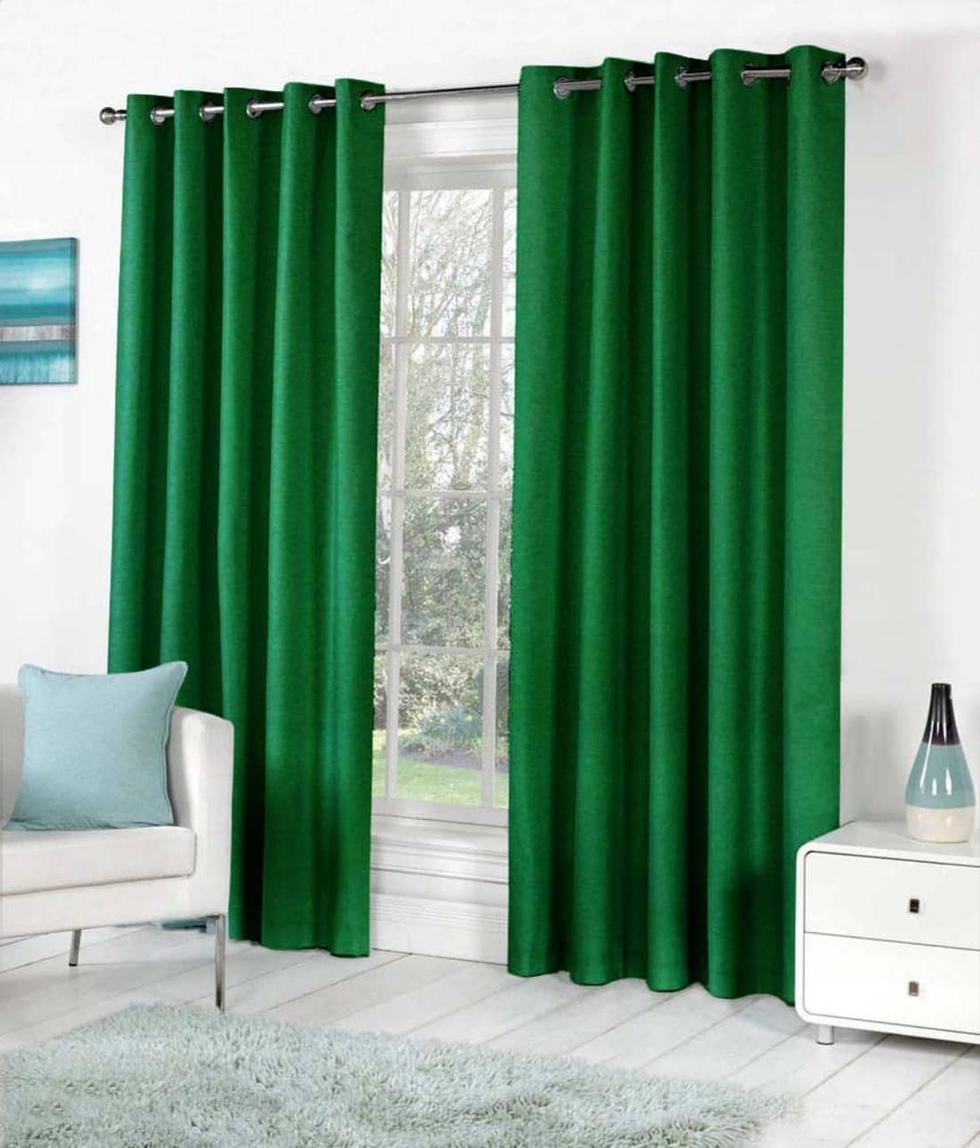 N2C Home Solid Semi-Transparent Eyelet Curtain 7 ft ( Pack of 2 ) - Green