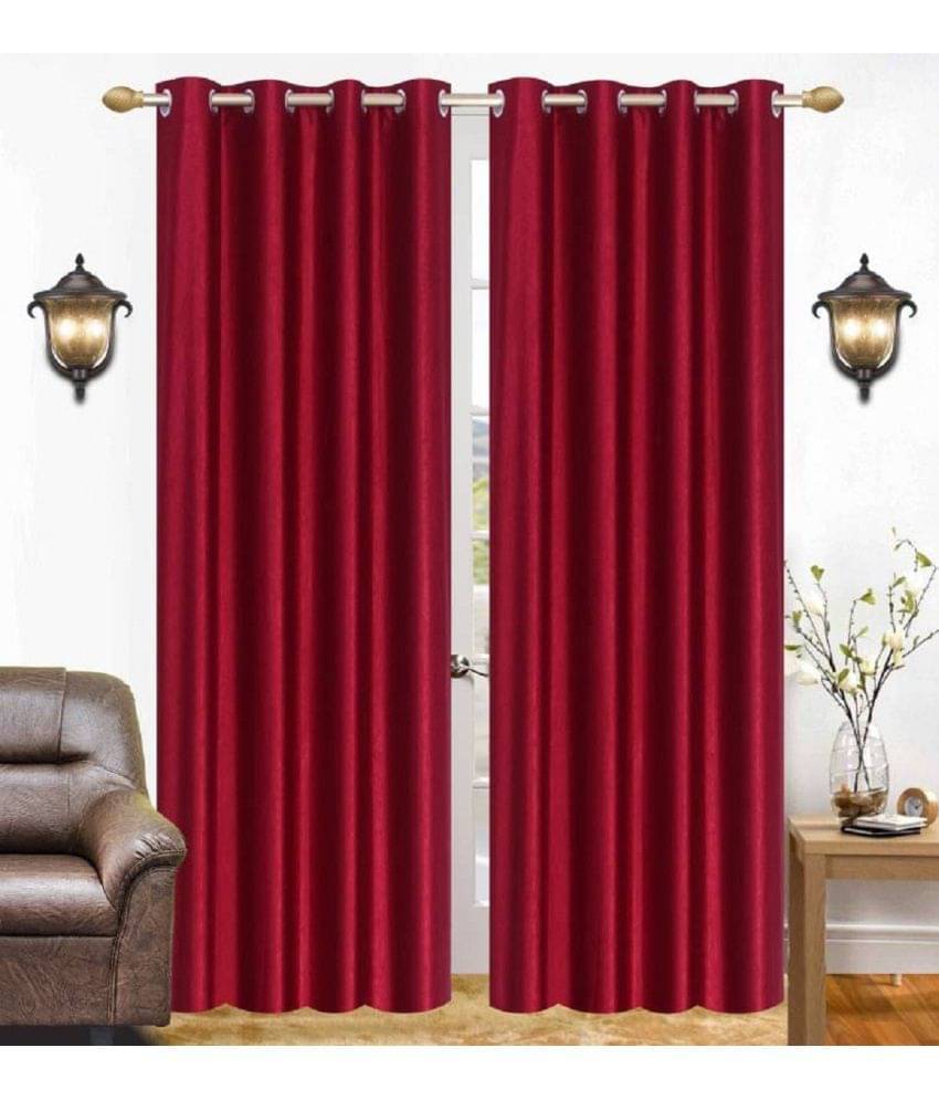 N2C Home Solid Semi-Transparent Eyelet Curtain 7 ft ( Pack of 2 ) - Maroon N2C Home Solid Semi-Transparent Eyelet Curtain 7 ft ( Pack of 2 ) - Maroon