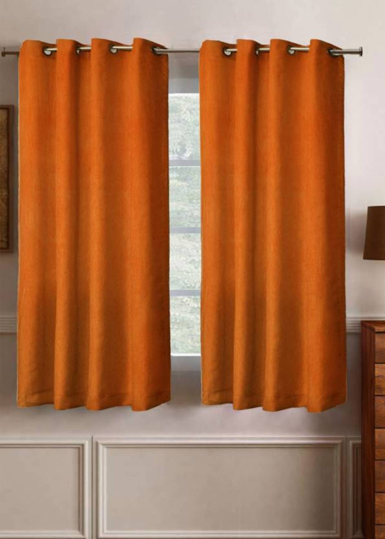N2C Home Solid Semi-Transparent Eyelet Curtain 5 ft ( Pack of 2 ) - Orange N2C Home Solid Semi-Transparent Eyelet Curtain 5 ft ( Pack of 2 ) - Orange