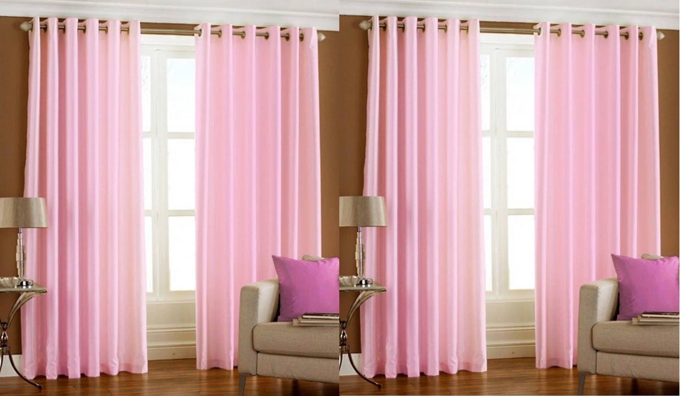 N2C Home Solid Semi-Transparent Eyelet Curtain 5 ft ( Pack of 4 ) - Pink N2C Home Solid Semi-Transparent Eyelet Curtain 5 ft ( Pack of 4 ) - Pink