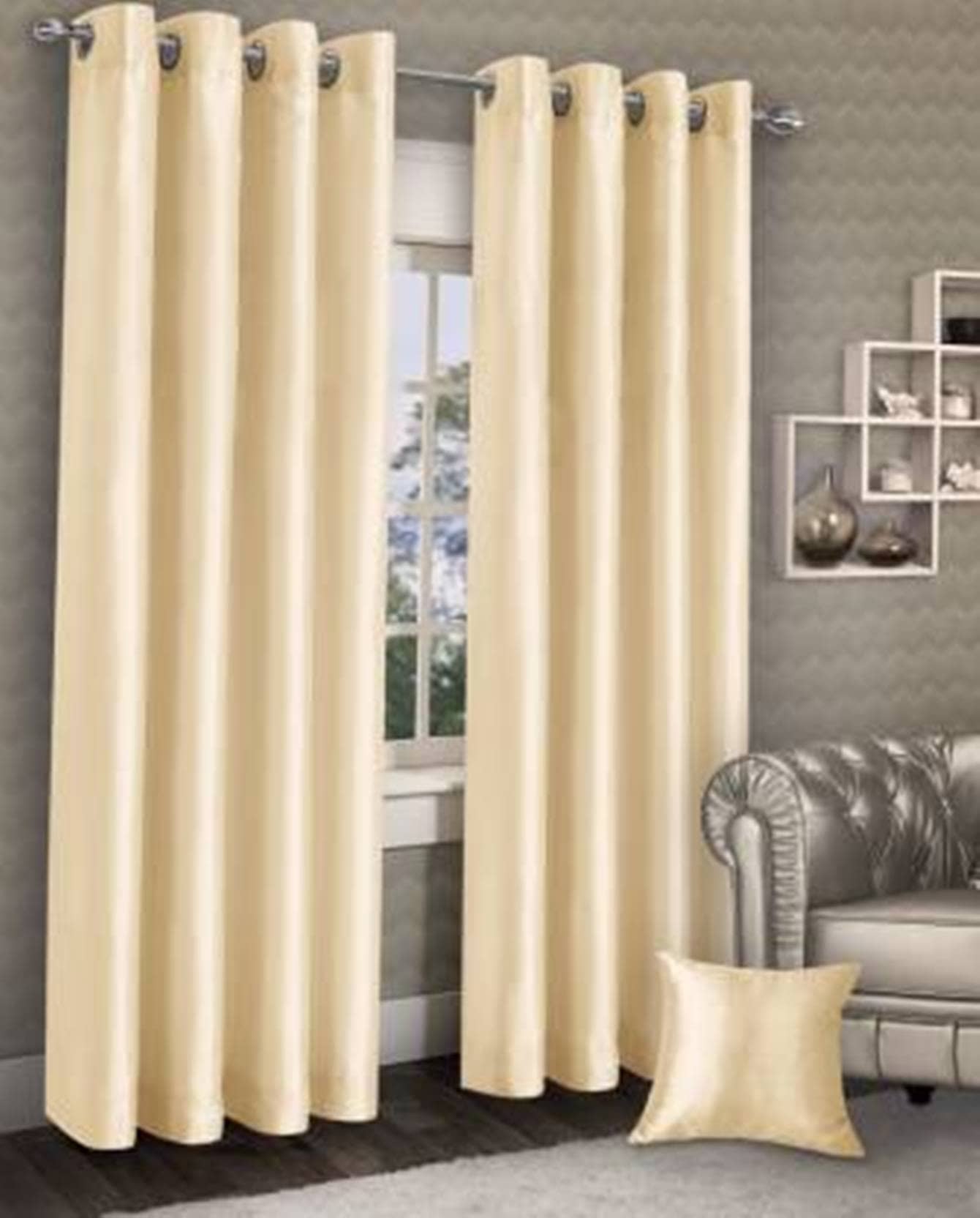 N2C Home Solid Semi-Transparent Eyelet Curtain 9 ft ( Pack of 2 ) - Cream