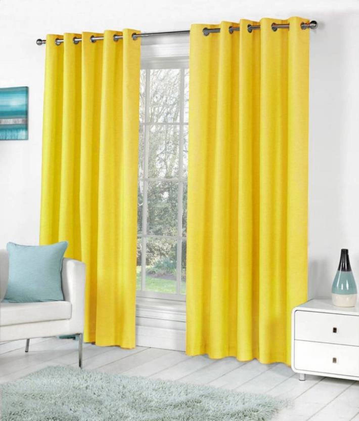 N2C Home Solid Semi-Transparent Eyelet Curtain 7 ft ( Pack of 2 ) - Yellow N2C Home Solid Semi-Transparent Eyelet Curtain 7 ft ( Pack of 2 ) - Yellow