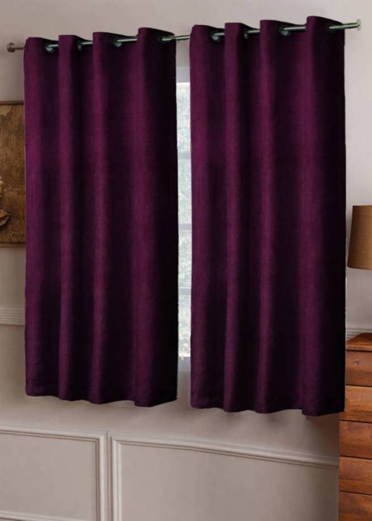 N2C Home Solid Semi-Transparent Eyelet Curtain 5 ft ( Pack of 2 ) - Purple