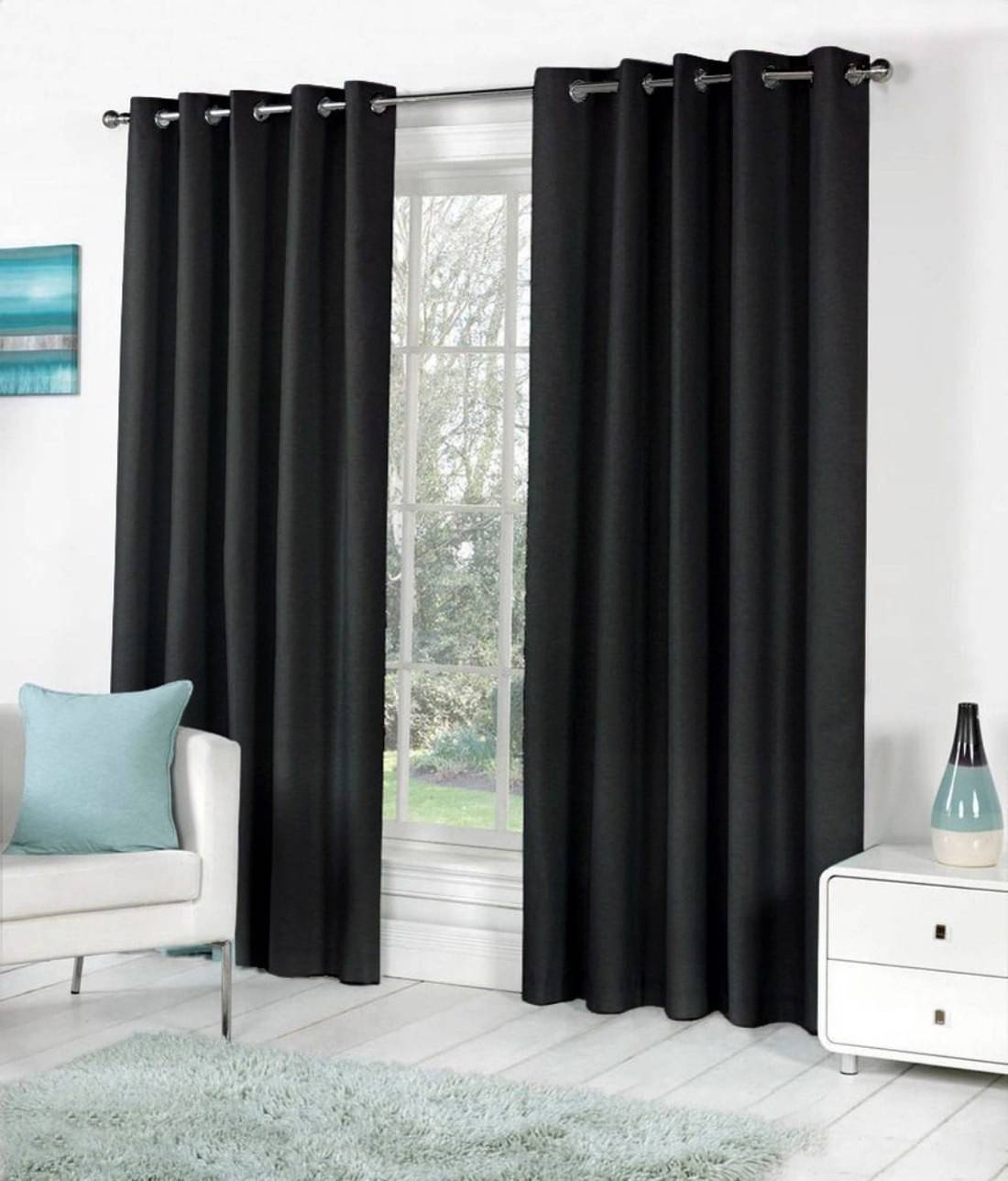 N2C Home Solid Semi-Transparent Eyelet Curtain 5 ft ( Pack of 2 ) - Black N2C Home Solid Semi-Transparent Eyelet Curtain 5 ft ( Pack of 2 ) - Black