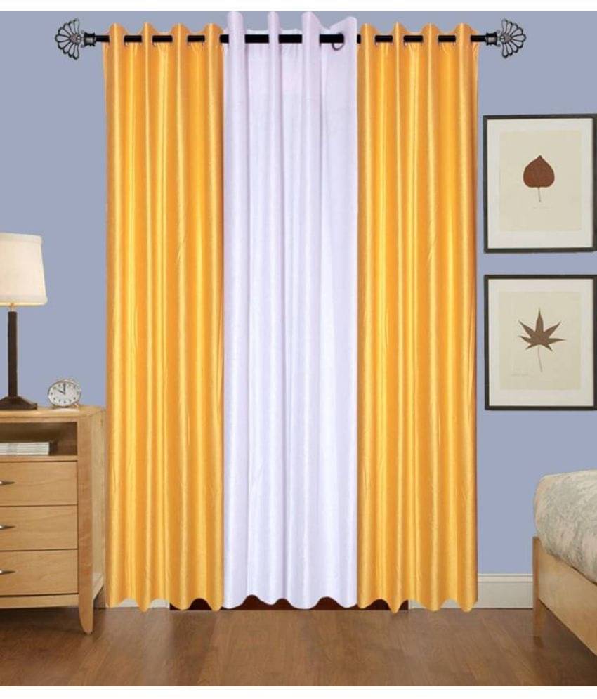     			N2C Home Solid Semi-Transparent Eyelet Curtain 9 ft ( Pack of 3 ) - Multicolor