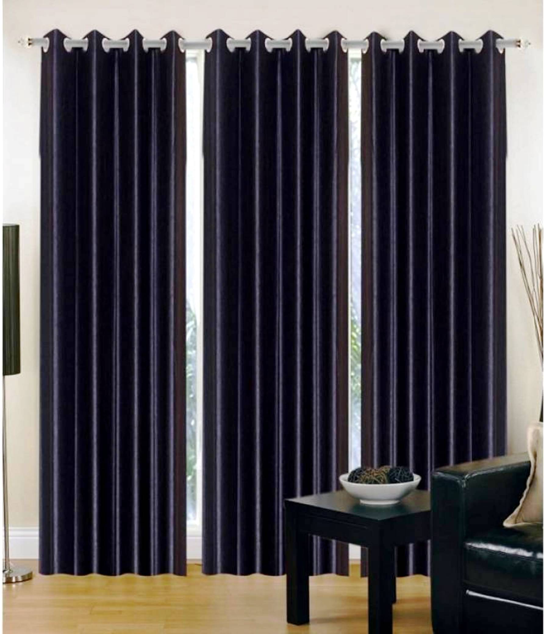 N2C Home Solid Semi-Transparent Eyelet Curtain 9 ft ( Pack of 3 ) - Black N2C Home Solid Semi-Transparent Eyelet Curtain 9 ft ( Pack of 3 ) - Black