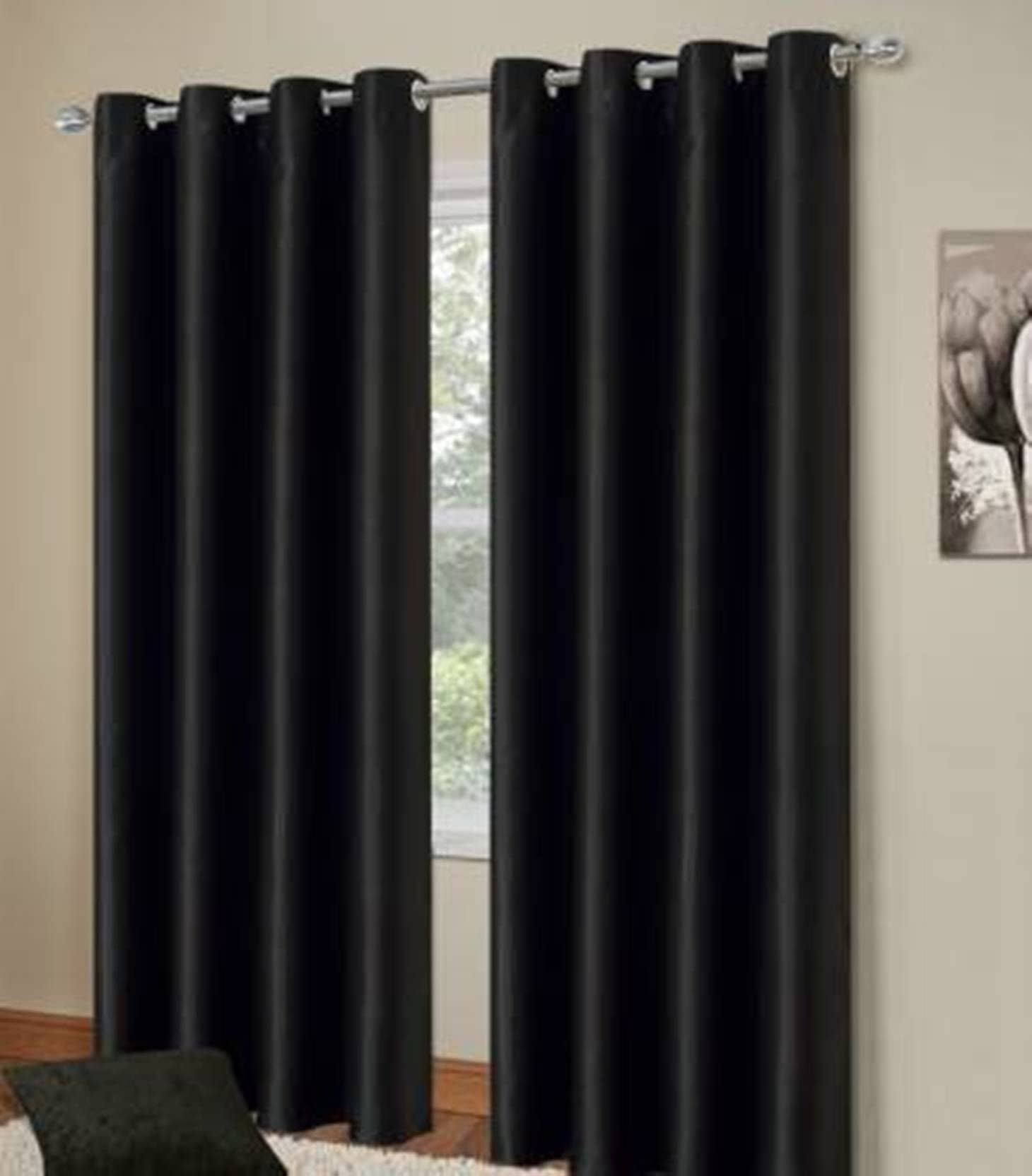 N2C Home Solid Semi-Transparent Eyelet Curtain 9 ft ( Pack of 2 ) - Black