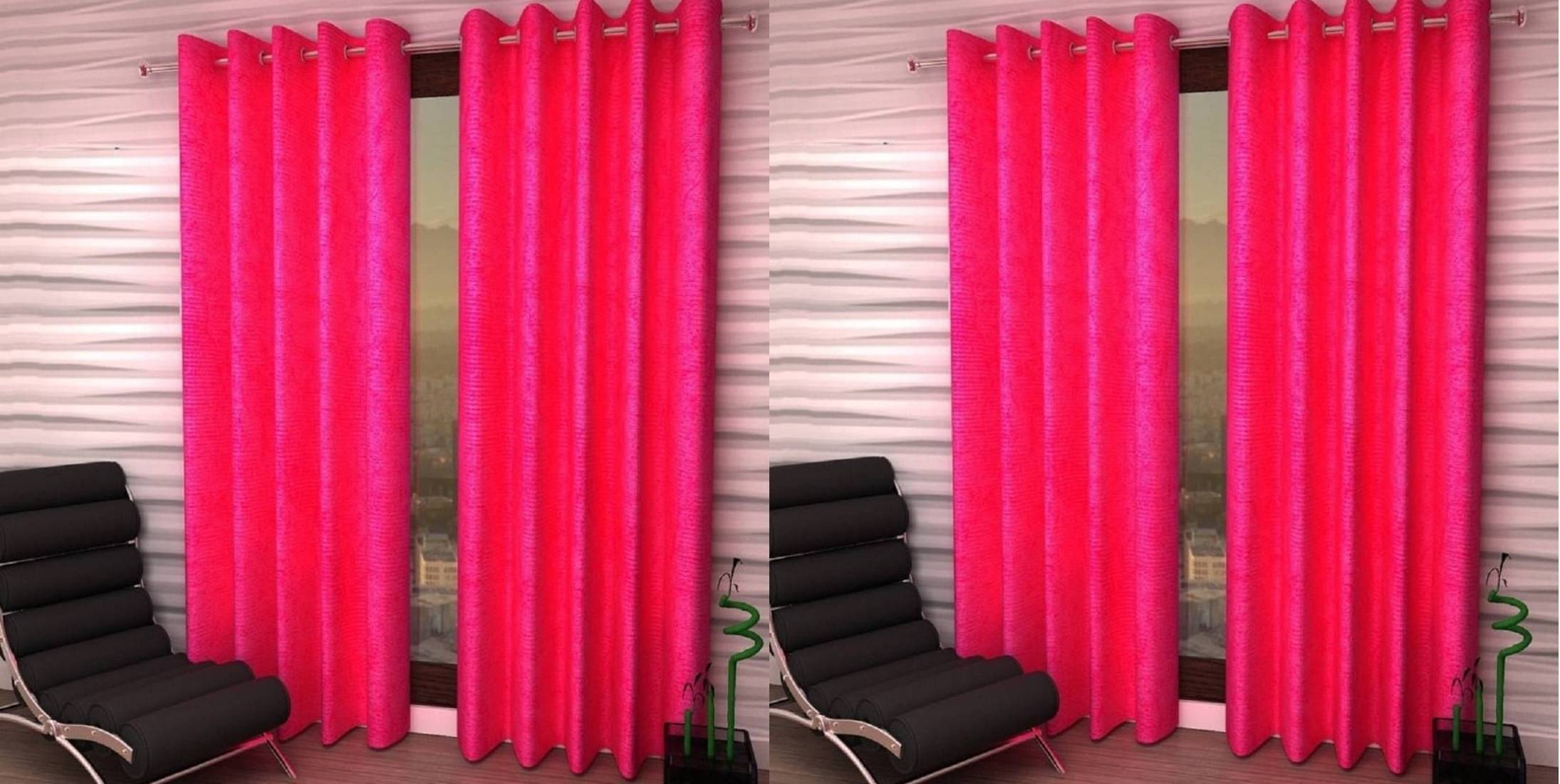     			N2C Home Solid Semi-Transparent Eyelet Curtain 7 ft ( Pack of 4 ) - Pink